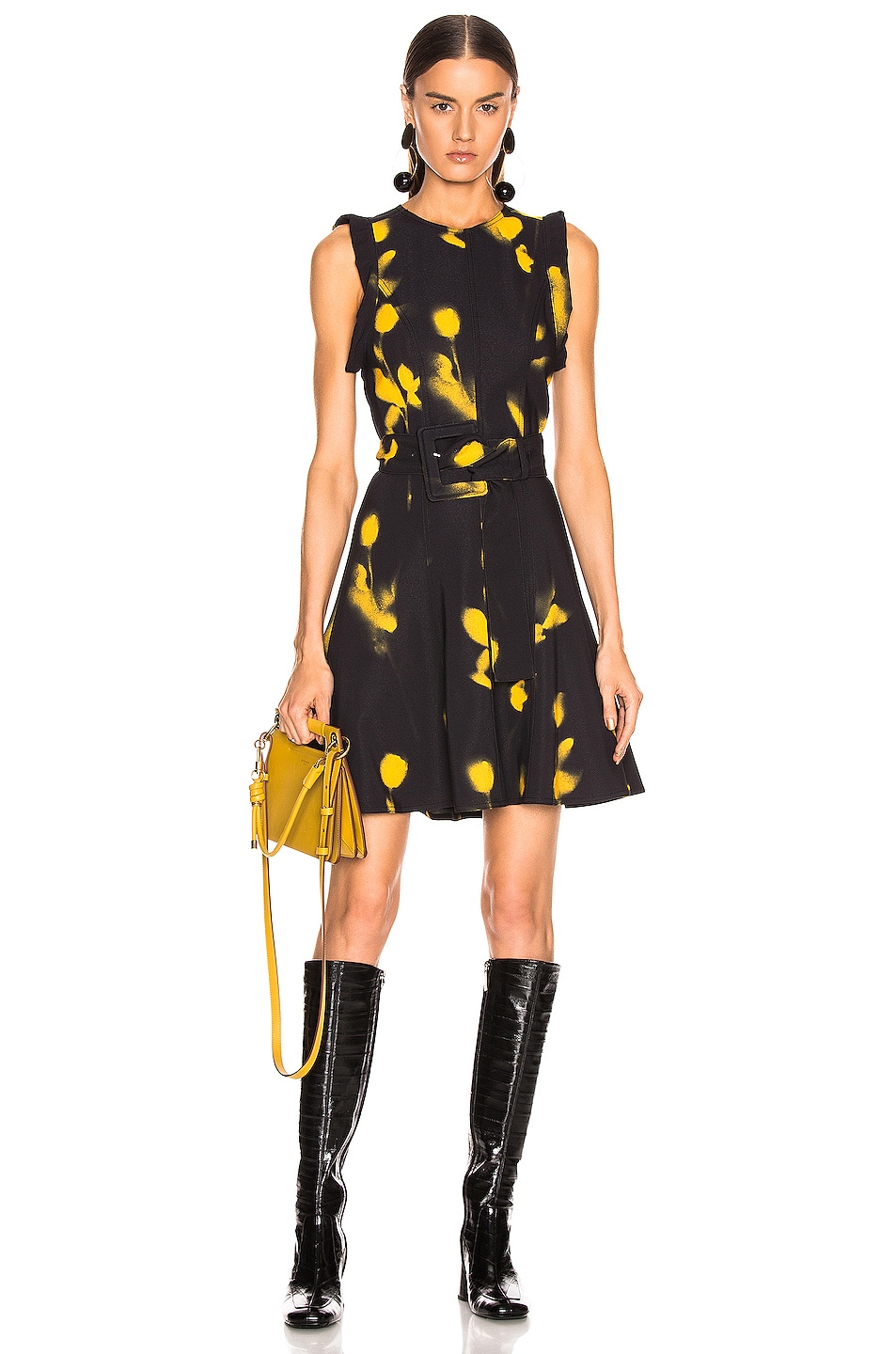 Image 1 of Proenza Schouler Belted Print Dress in Yellow & Black