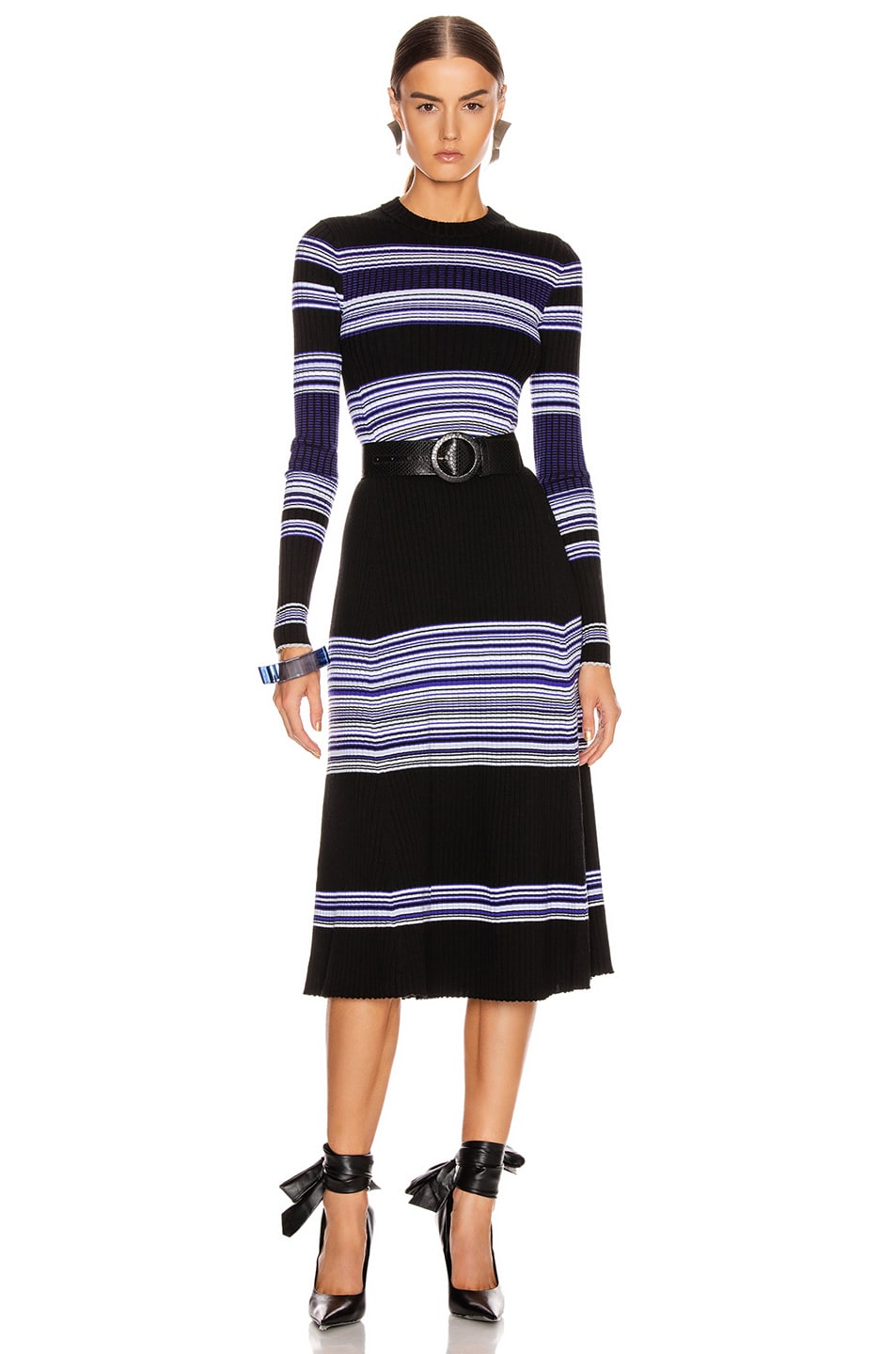 Image 1 of Proenza Schouler Long Sleeve Maxi Dress in Black & Blue