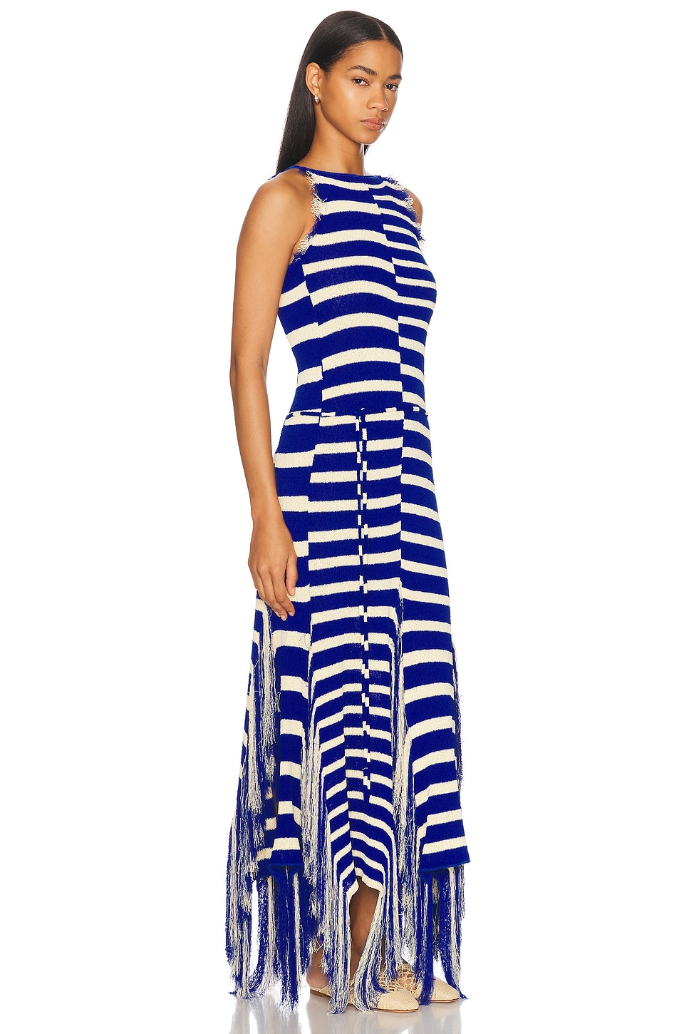 Proenza Schouler Yves Stripe Fringed Cotton Knit Maxi Dress In Cobalt Multi