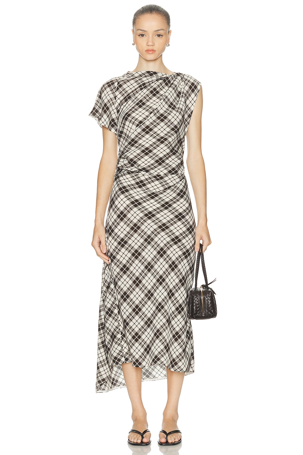 Proenza Schouler Hallie Crinkled Plaid Dress In Gray