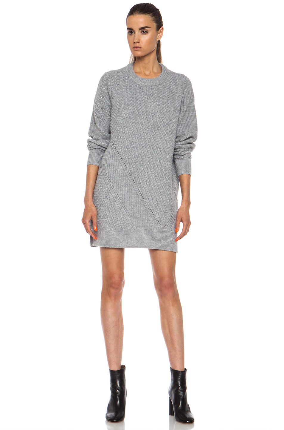Image 1 of Proenza Schouler Merino Stitch Mix Sweater Wool Dress in Grey Melange