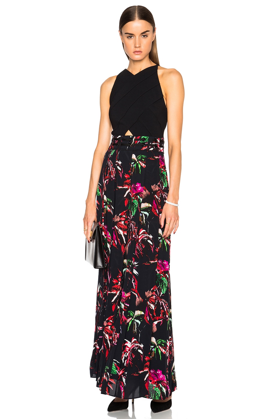 Image 1 of Proenza Schouler Printed Georgette Maxi Dress in Navy, Red & Pink Tropical Print