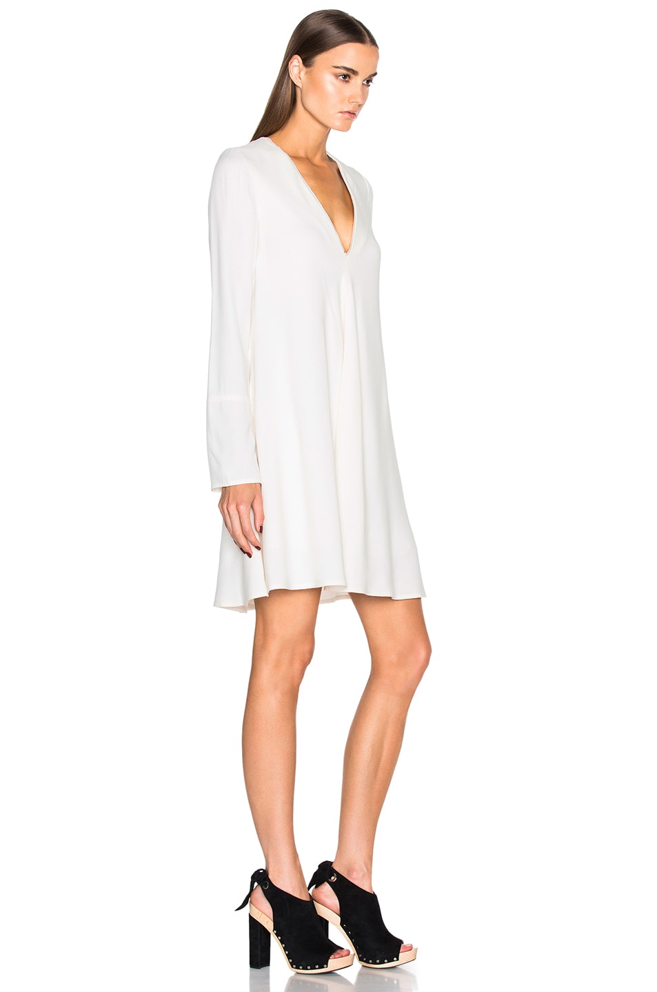 Proenza Schouler Satin Back Crepe V Neck Dress in Off White | FWRD