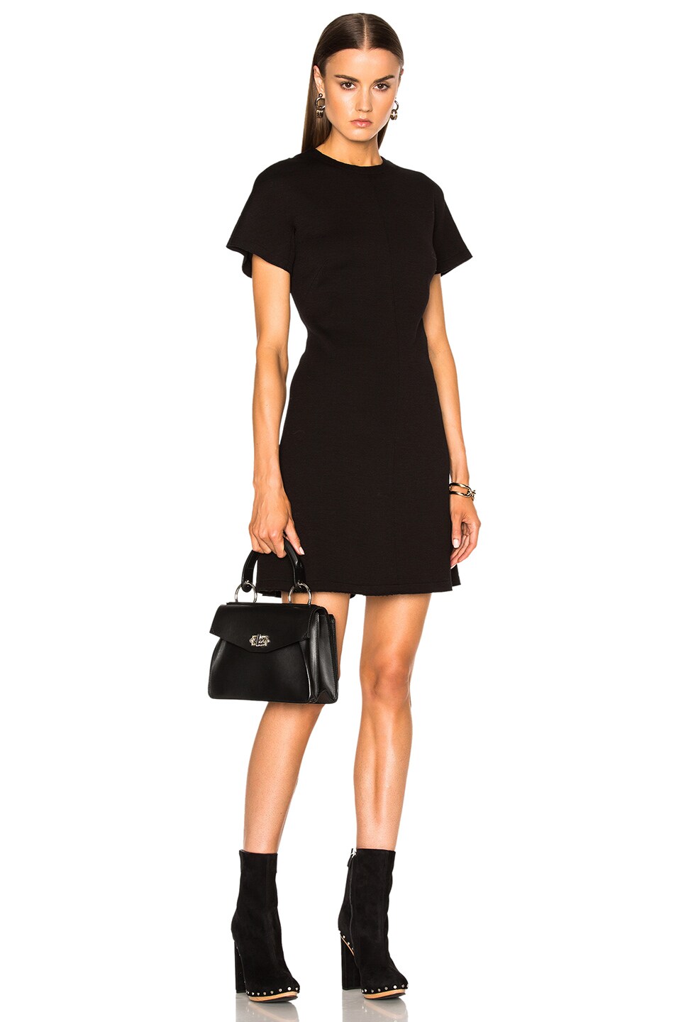 Image 1 of Proenza Schouler Double Face Wool A Line Dress with Back Lacing in Black