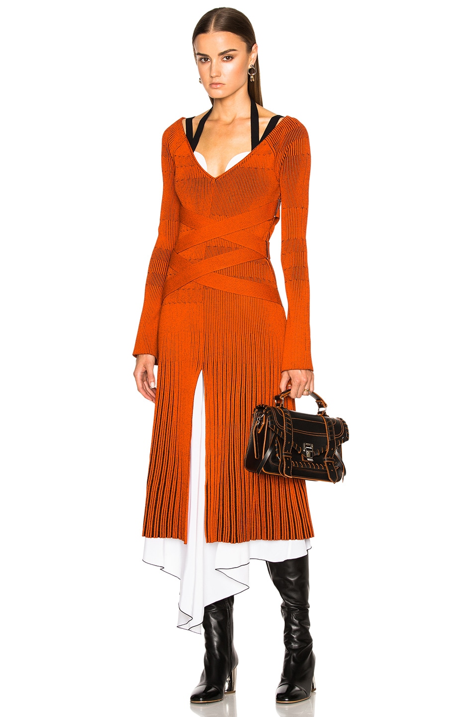 Image 1 of Proenza Schouler Fine Rib Knit Dress in Black & Orange
