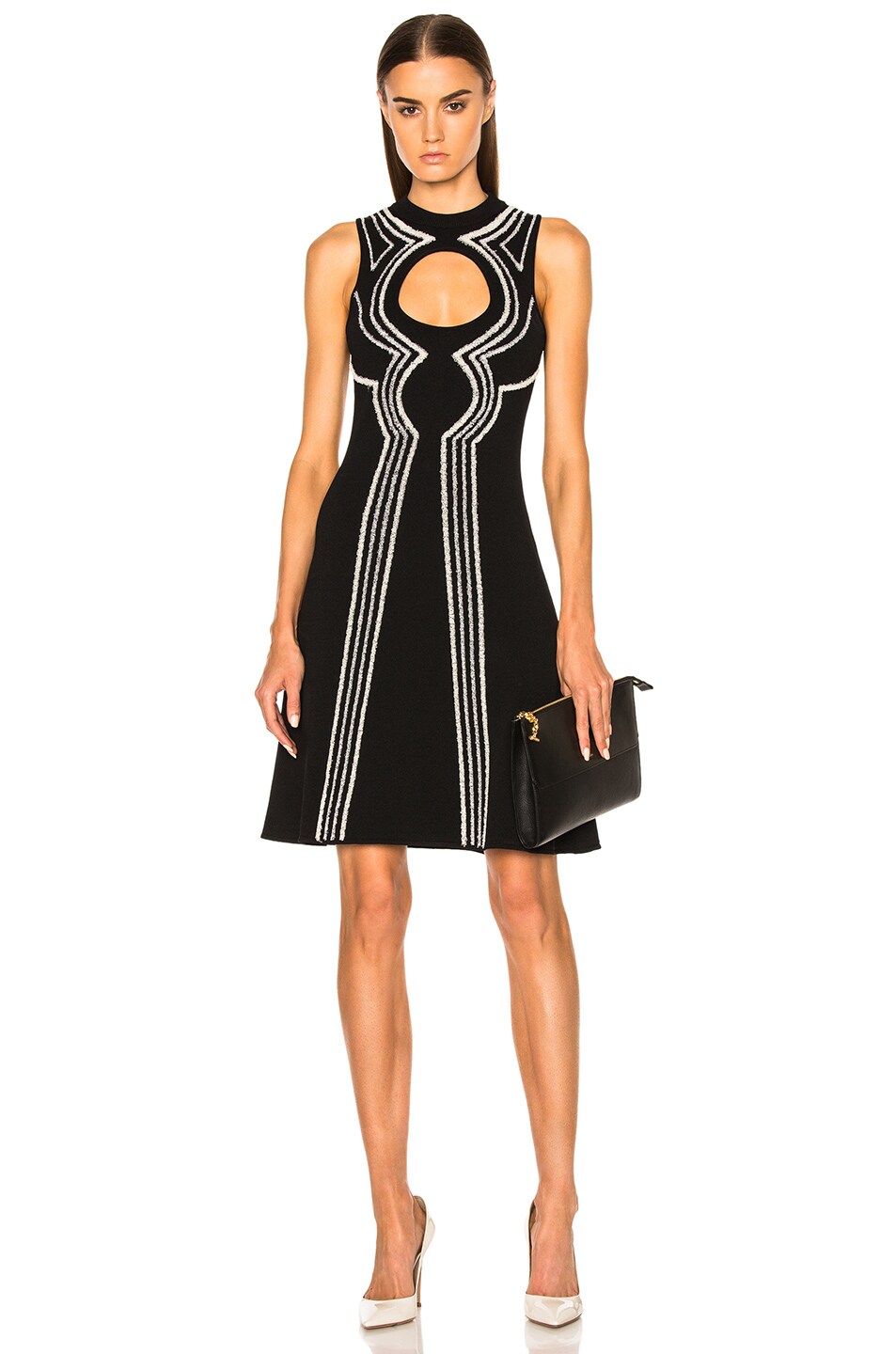 Image 1 of Proenza Schouler Intarsia Circle Cut Out Dress in Black, Sand & Grey