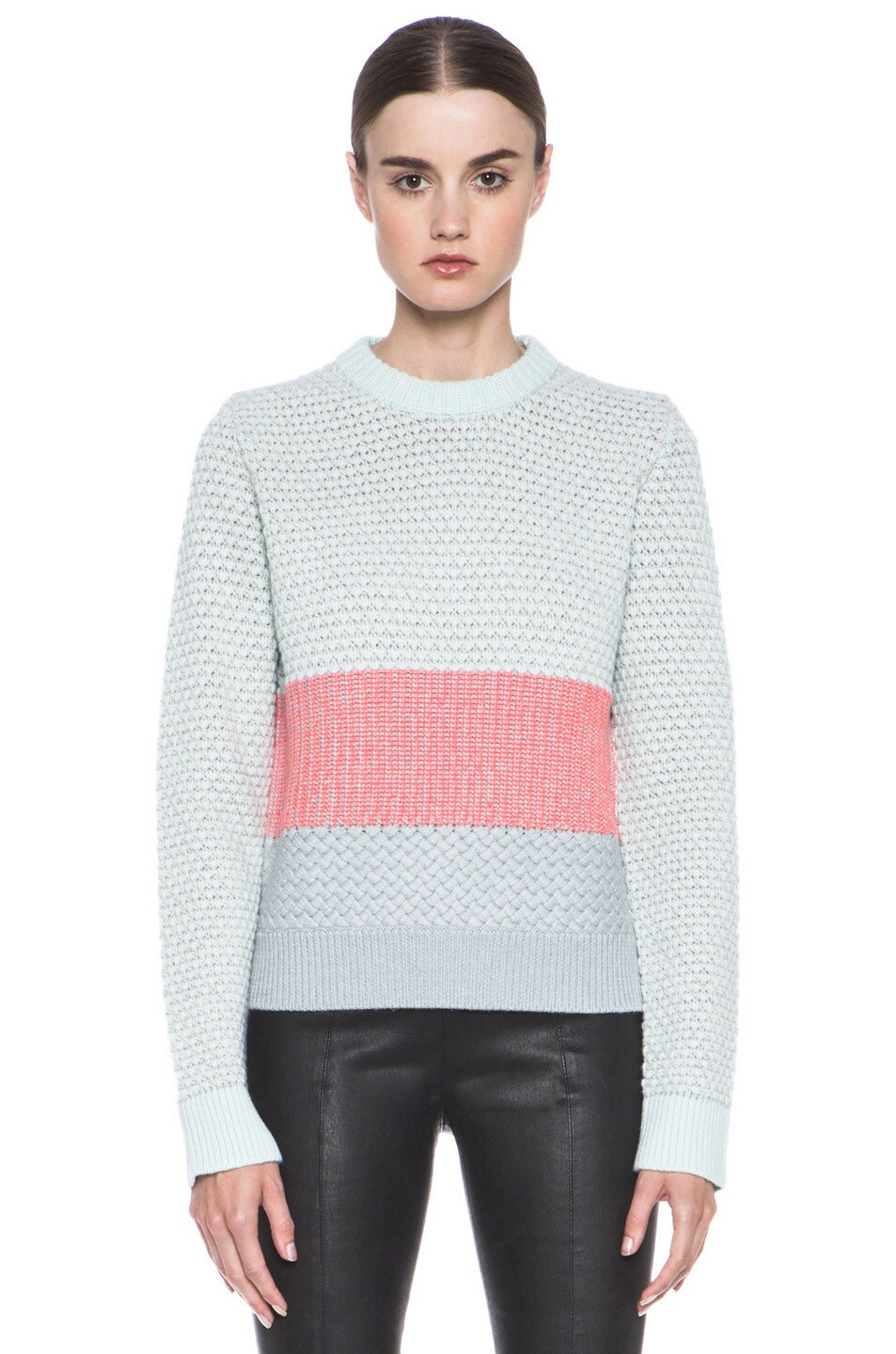 Proenza Schouler Collage Wool-Blend Crewneck Sweater in Baby Blue Combo ...