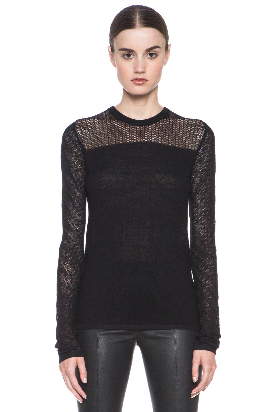 Image 1 of Proenza Schouler Lace Knit Crewneck Sweater in Black