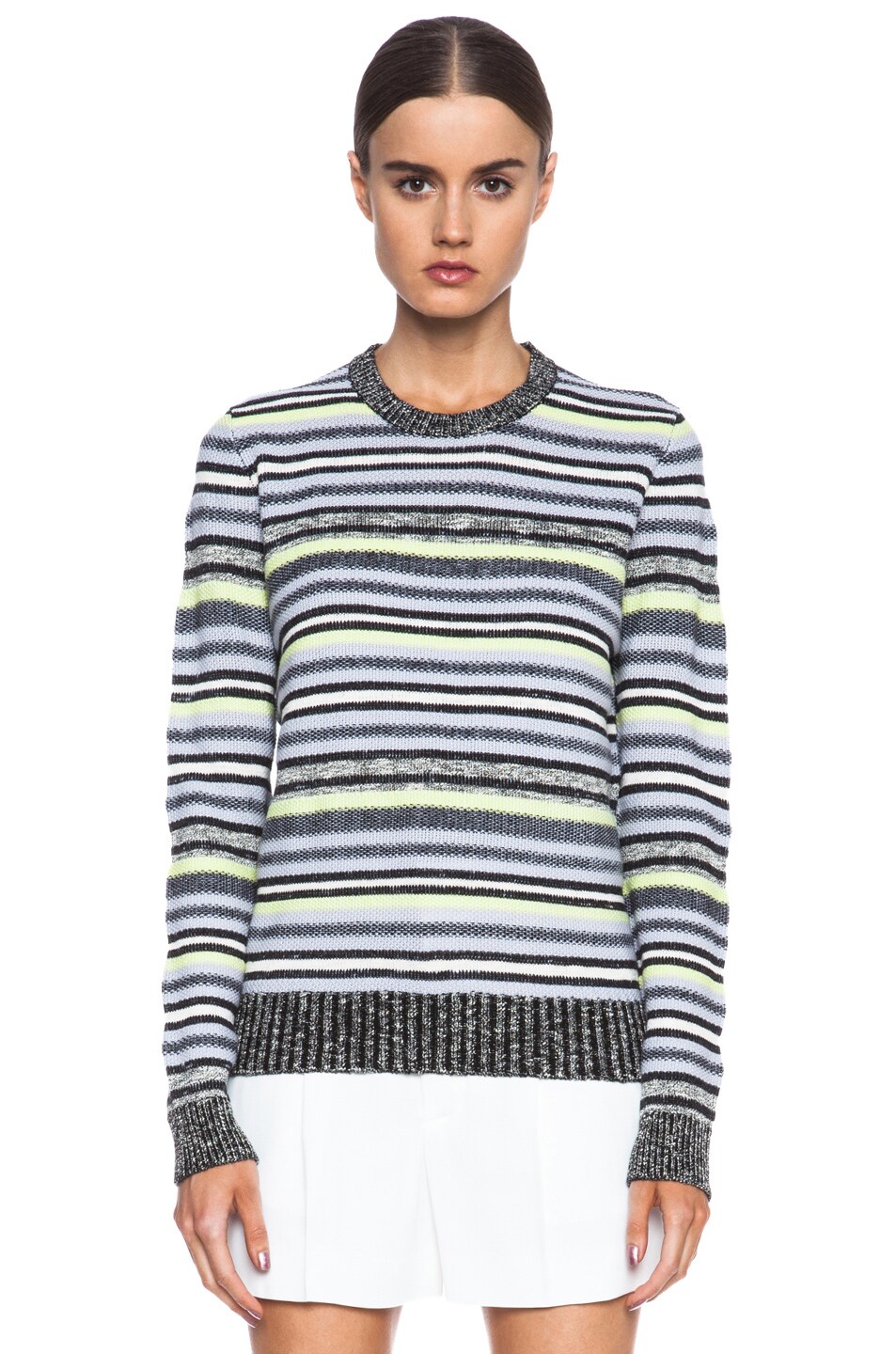 Image 1 of Proenza Schouler Crewneck Merino Wool-Blend Sweater in Lavender & Celadon