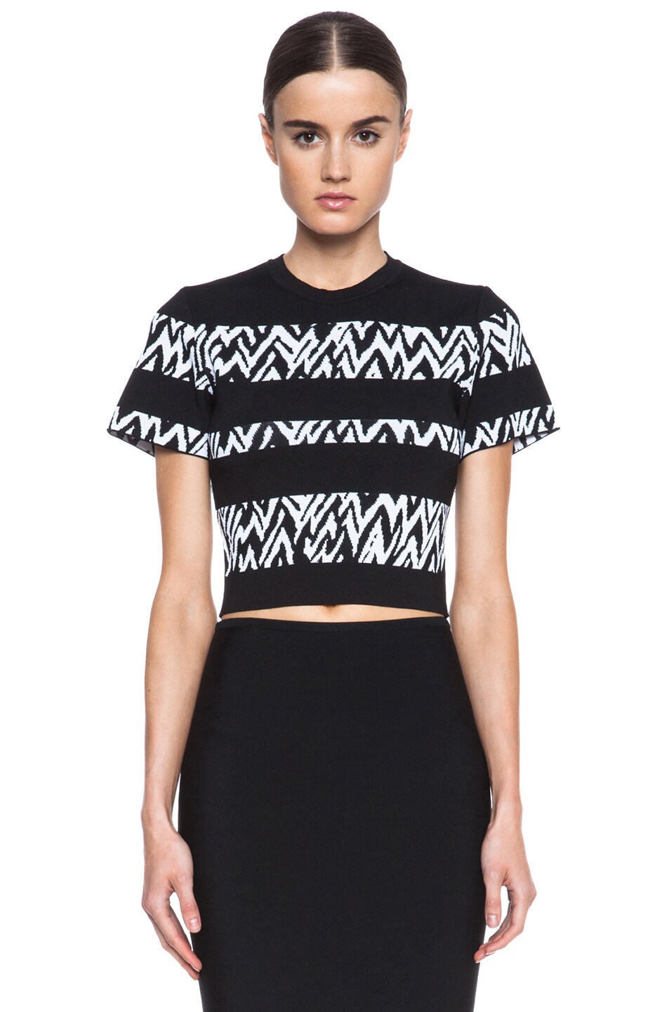Image 1 of Proenza Schouler Cropped Knit Crewneck in Black & White