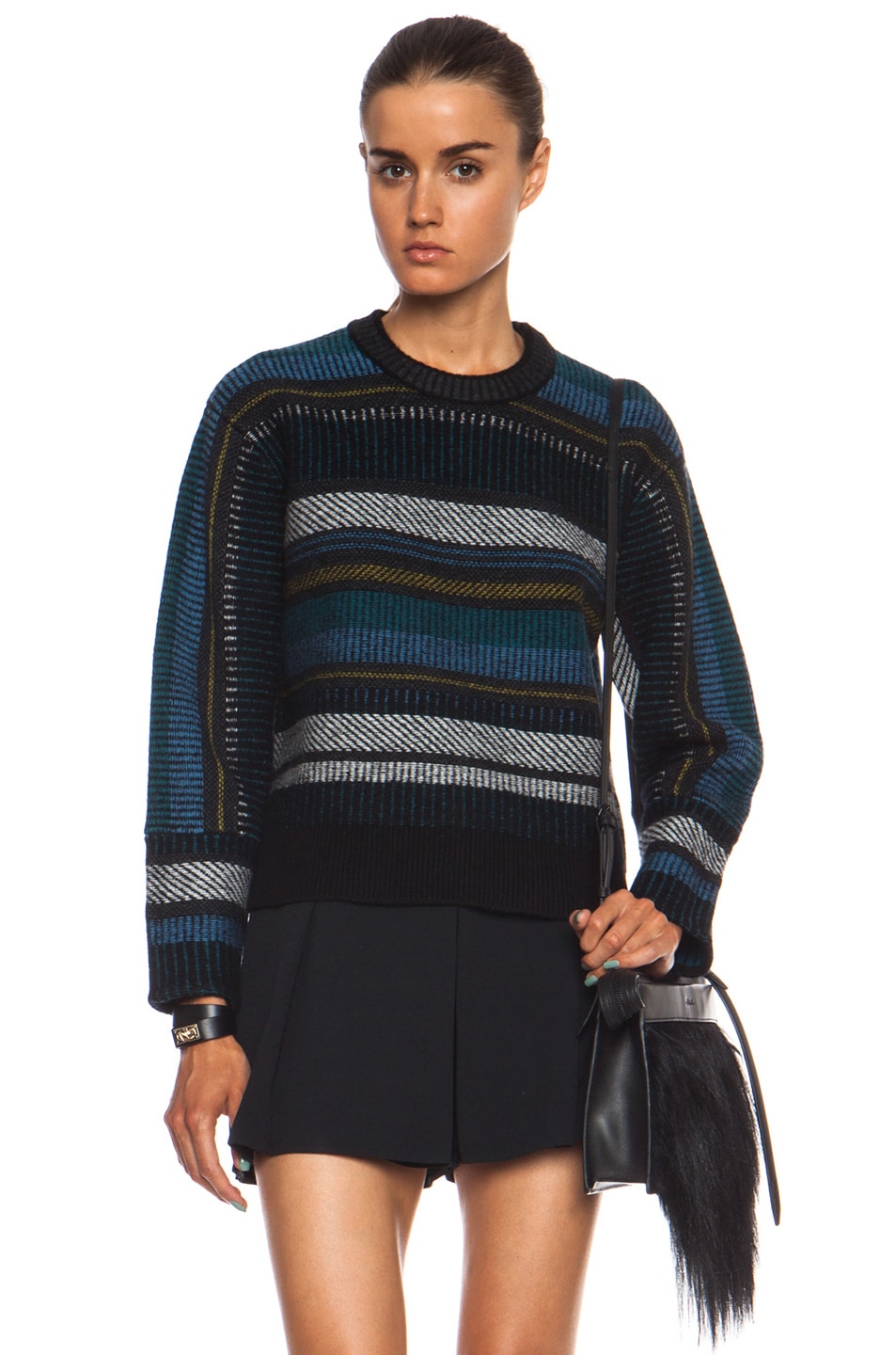 Proenza Schouler Cashmere Baja Sweater in Teal & Chambray FWRD