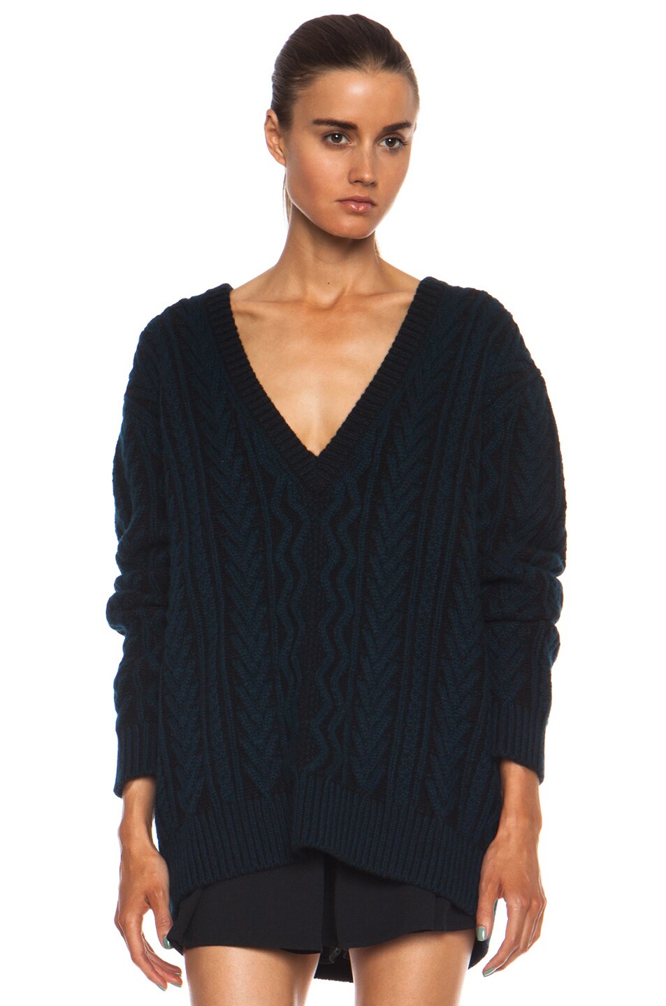 Proenza Schouler Two Tone Cable-Knit Cashmere Sweater in Emerald ...