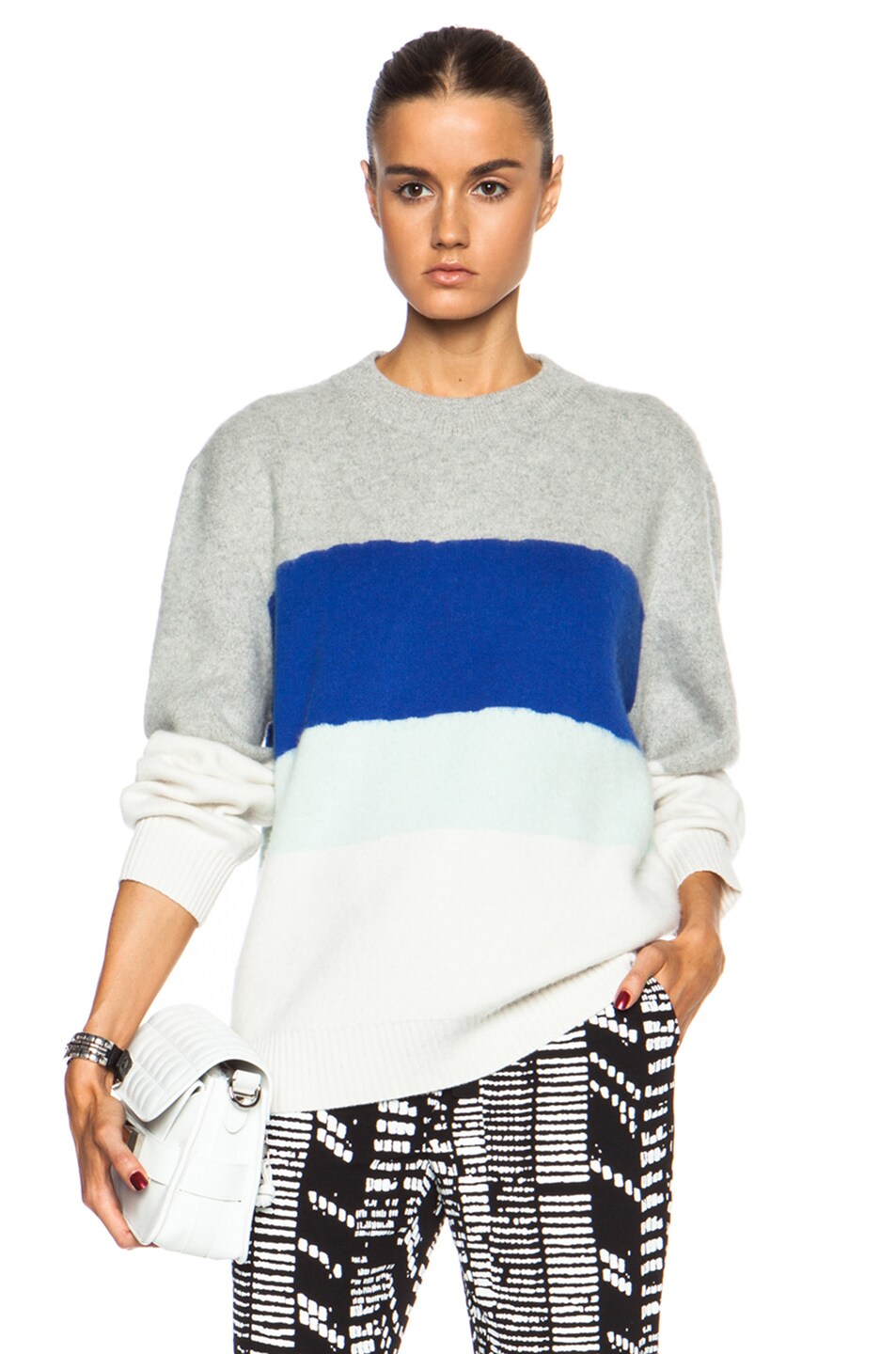 Image 1 of Proenza Schouler Crewneck Cashmere Pullover in Grey & Mint Combo