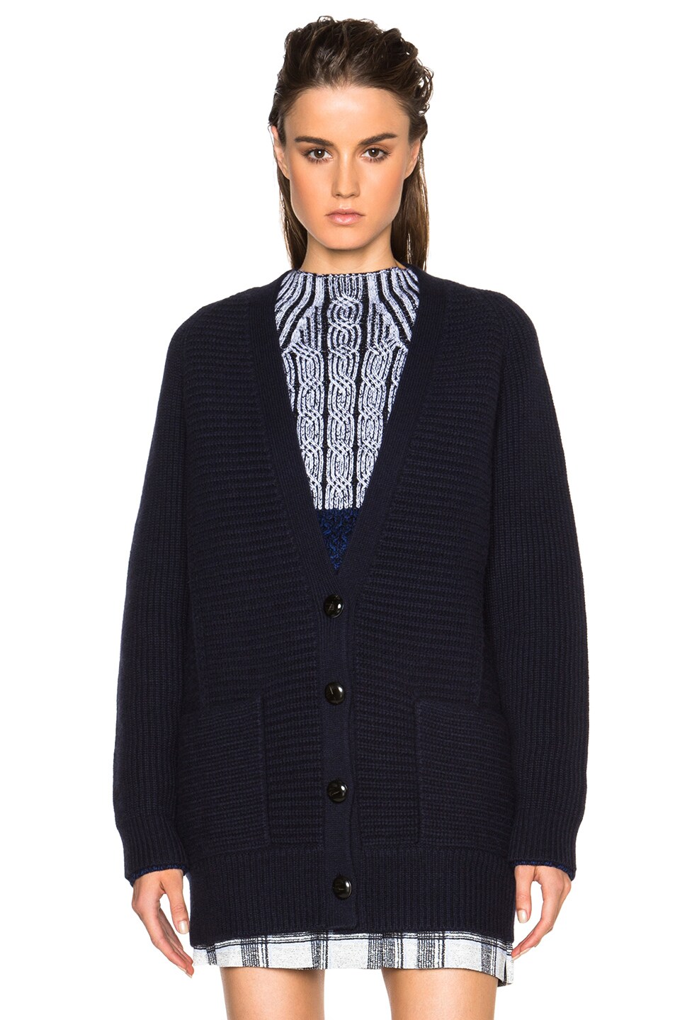 Image 1 of Proenza Schouler Wool Cashmere Rib Cardigan in Navy