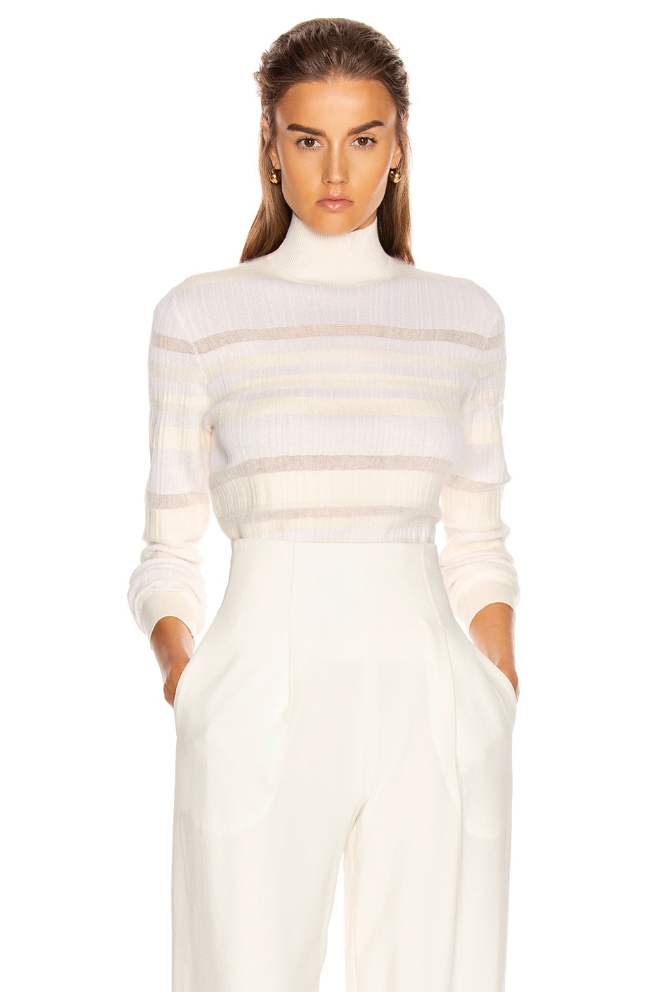 Image 1 of Proenza Schouler Stripe Turtleneck Sweater in Off White Multi