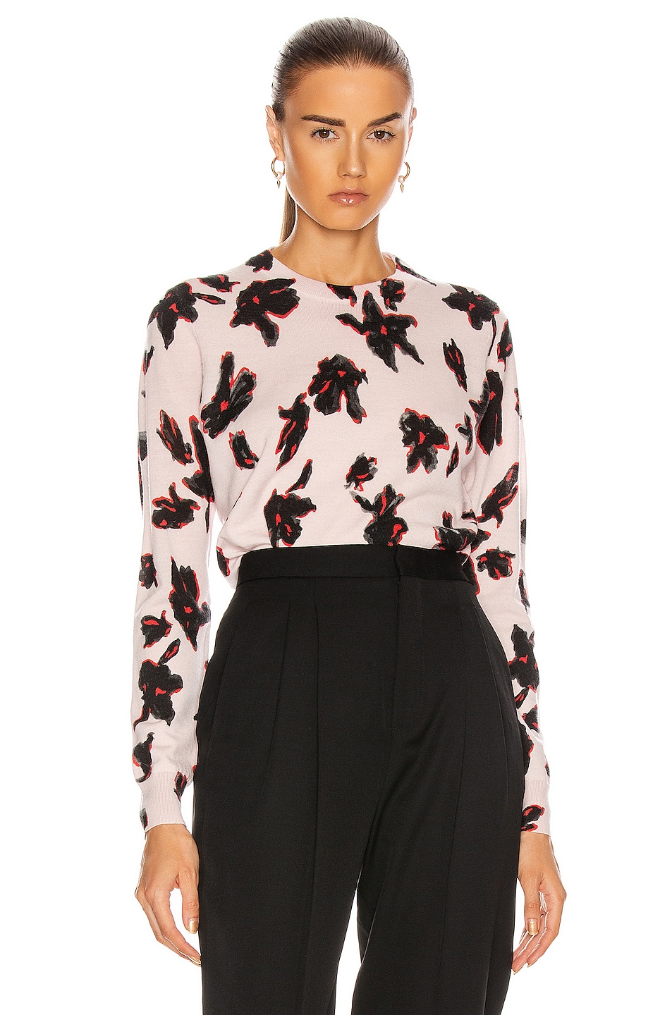 Image 1 of Proenza Schouler Long Sleeve Sweater in Powder Pink & Red Painted Iris