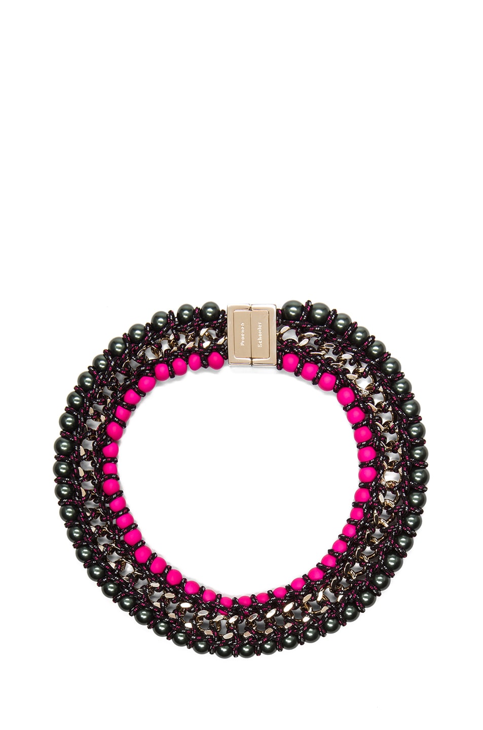 Image 1 of Proenza Schouler Ladder Lacquered Beads Necklace in Black & Hot Pink