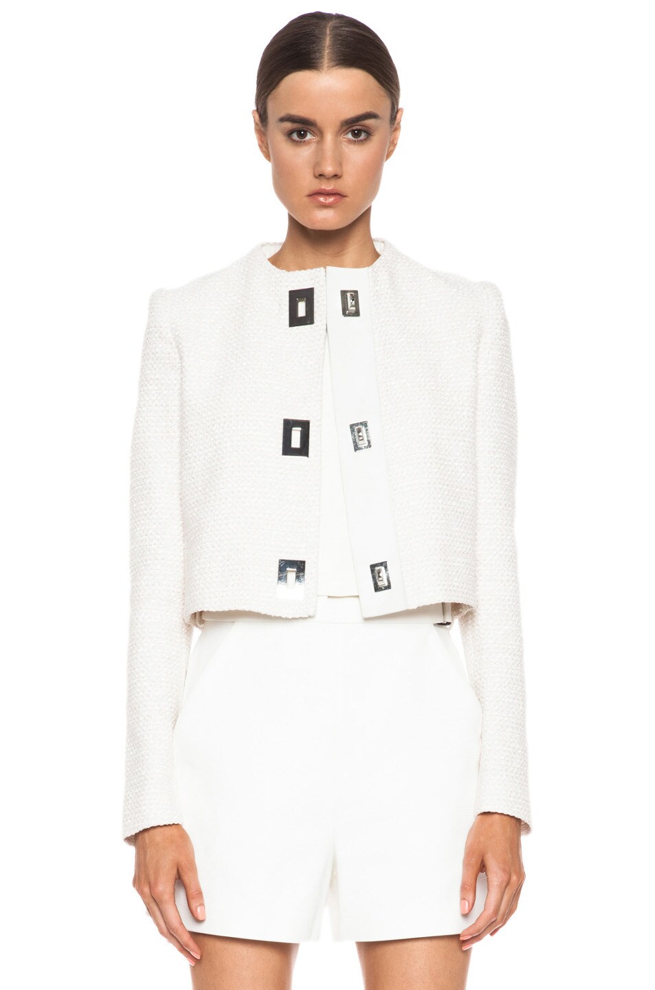 Image 1 of Proenza Schouler Cropped Tweed Jacket in Nude & White