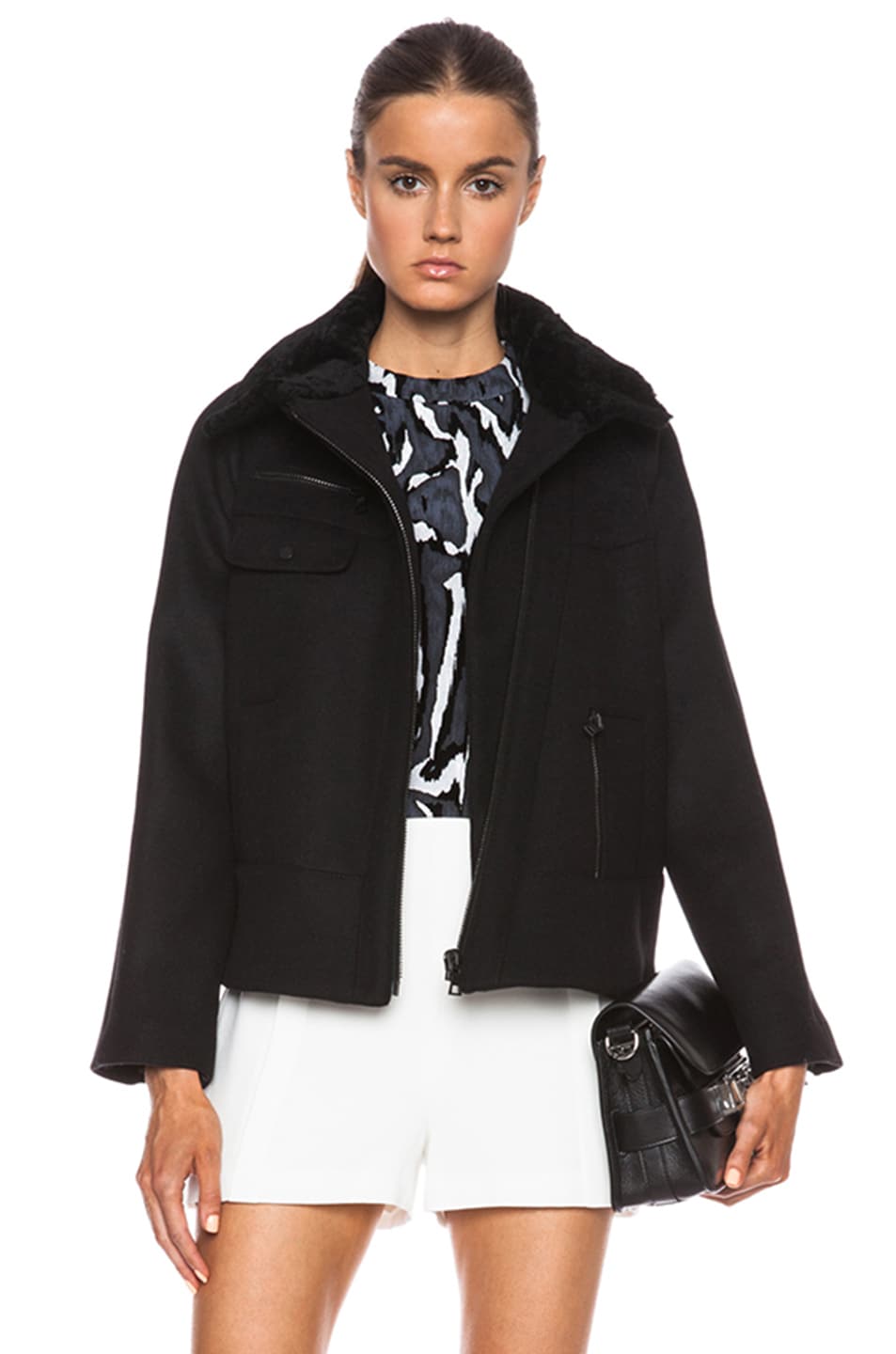 Image 1 of Proenza Schouler Wool Cashmere Cropped High Neck Jacket in Black