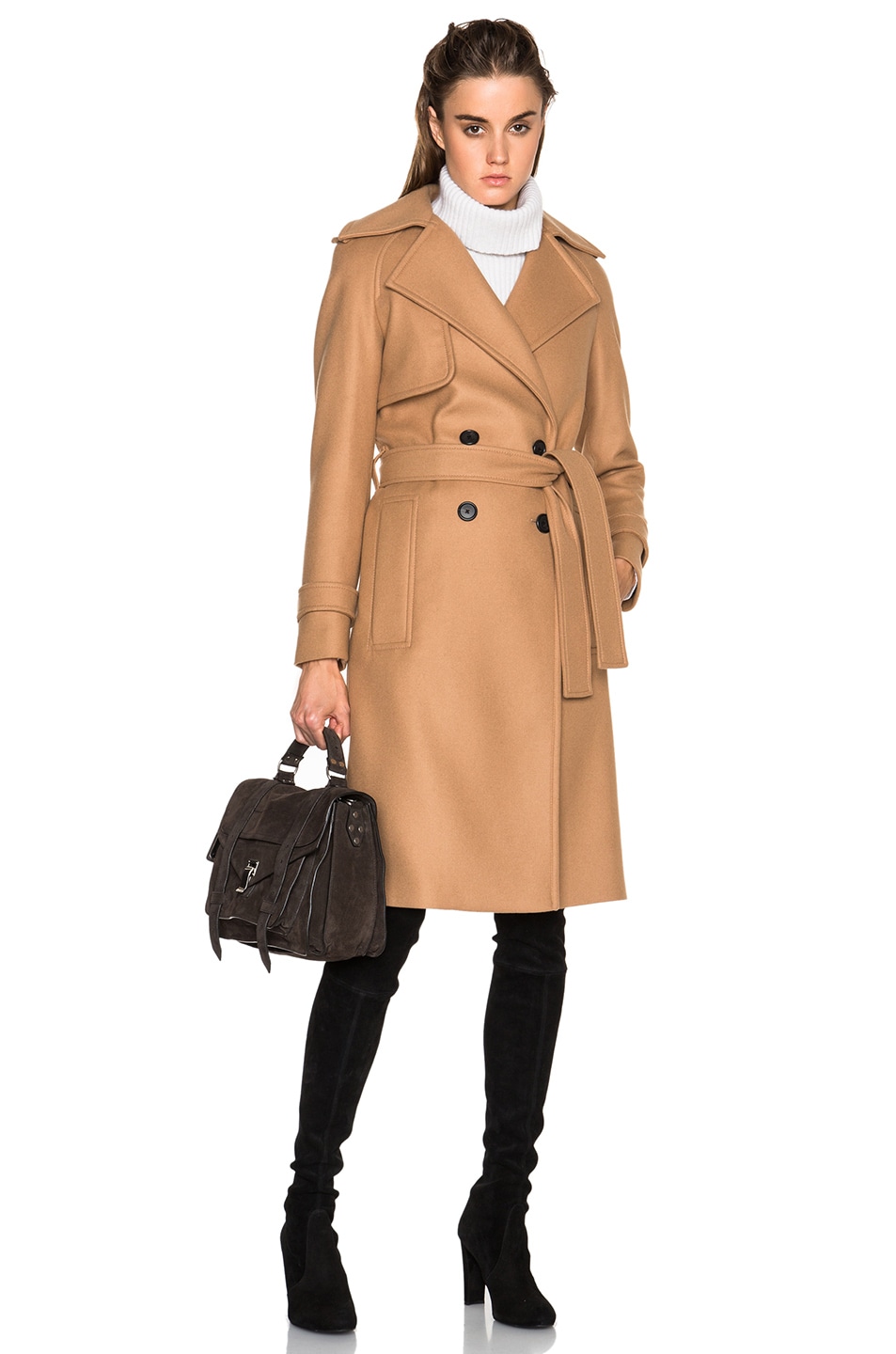 Image 1 of Proenza Schouler Long Double Breasted Coat in Camel