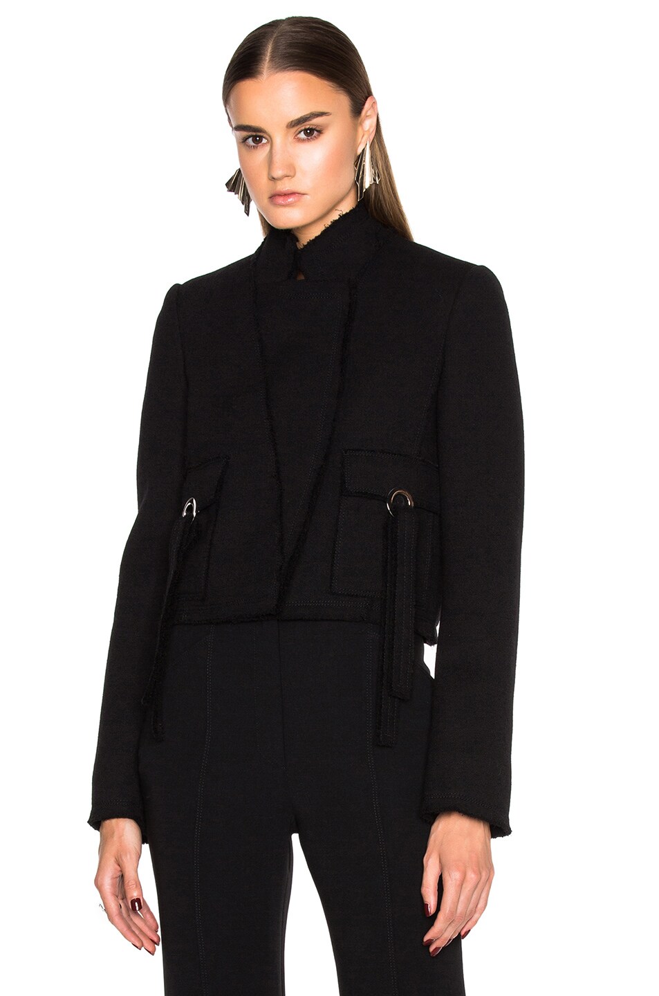 Image 1 of Proenza Schouler Wool Crepe Jacket with Stand Collar in Black
