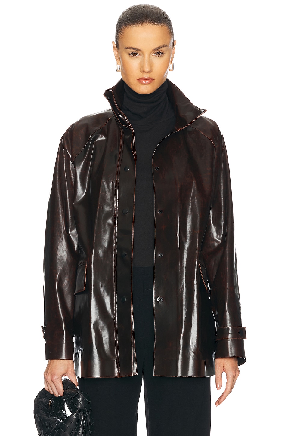 Proenza Schouler Finch Belted Lacquered Cotton Raincoat In Dark Brown & Black
