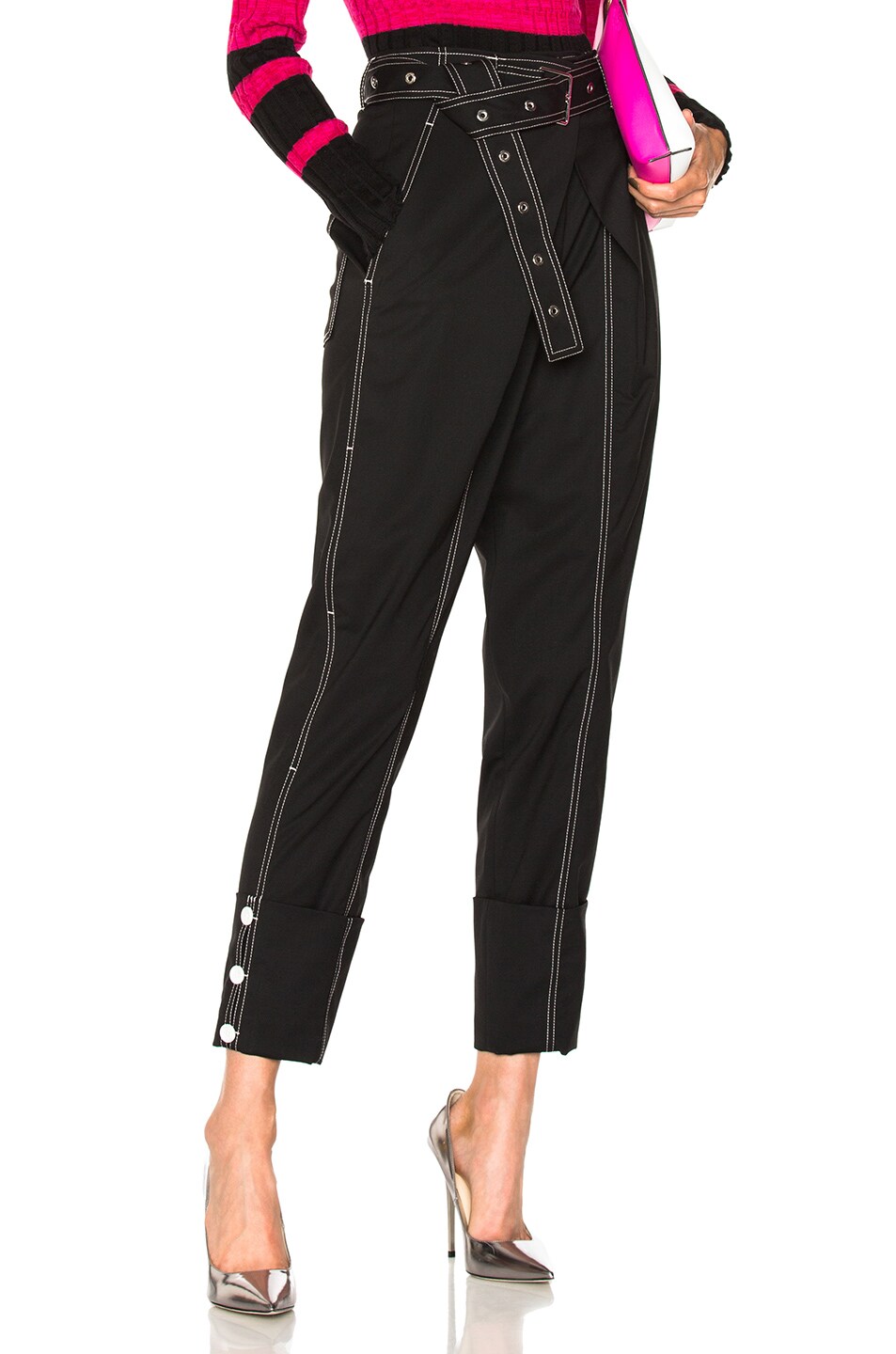 Image 1 of Proenza Schouler Lightweight Wool Suiting Cuffed Straight Pant in Black