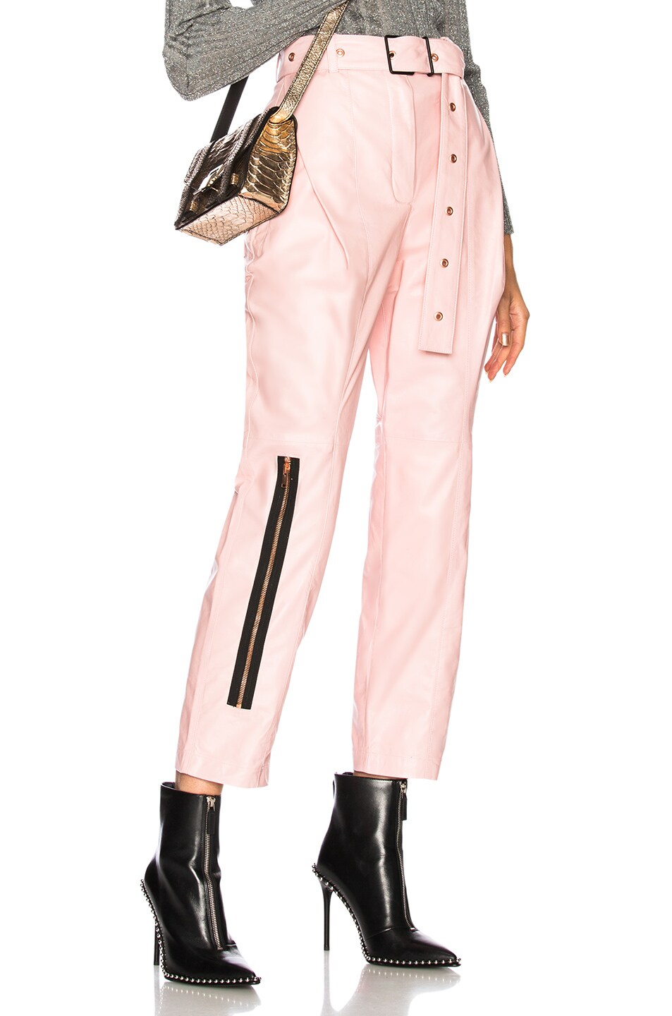 Image 1 of Proenza Schouler Shiny Plonge Leather Straight Pleated Pants in Pink