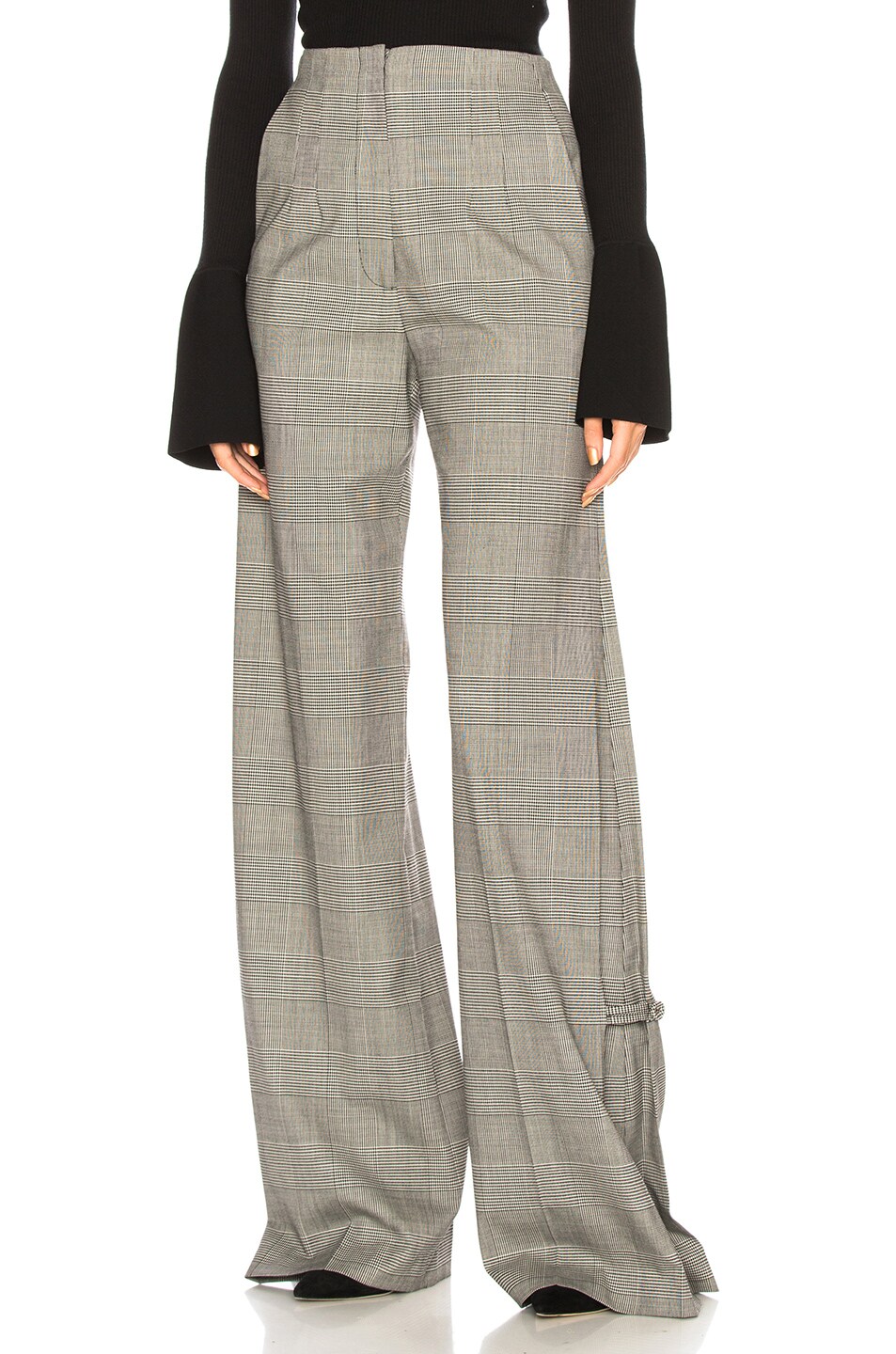 Image 1 of Proenza Schouler Plaid Wool Wide Leg Trousers in Black & Off White Plaid