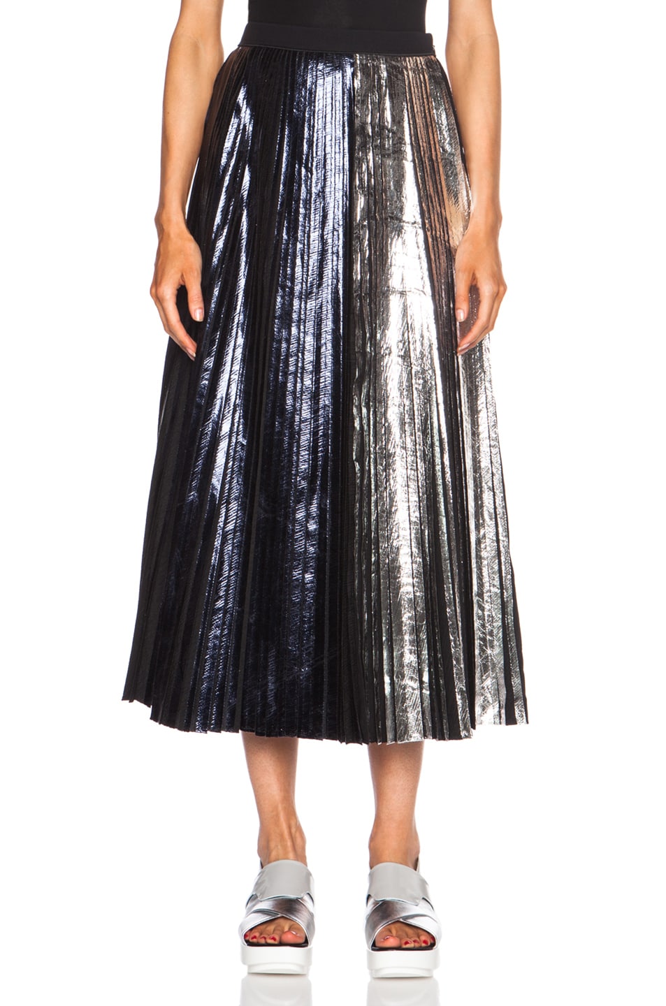 Image 1 of Proenza Schouler Pleated Long Poly Skirt in Midnight & Silver