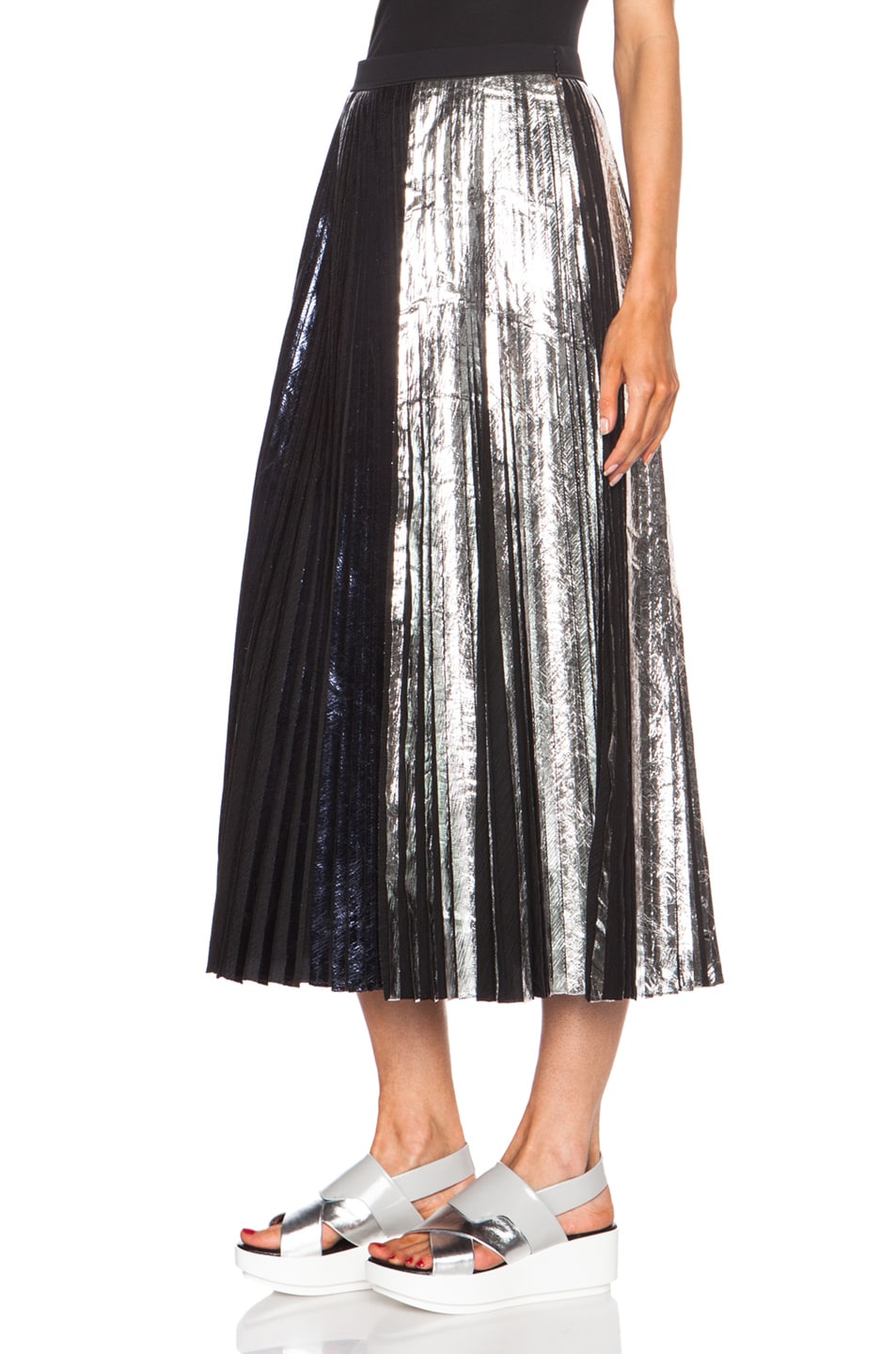 Proenza Schouler Pleated Long Poly Skirt in Midnight & Silver | FWRD