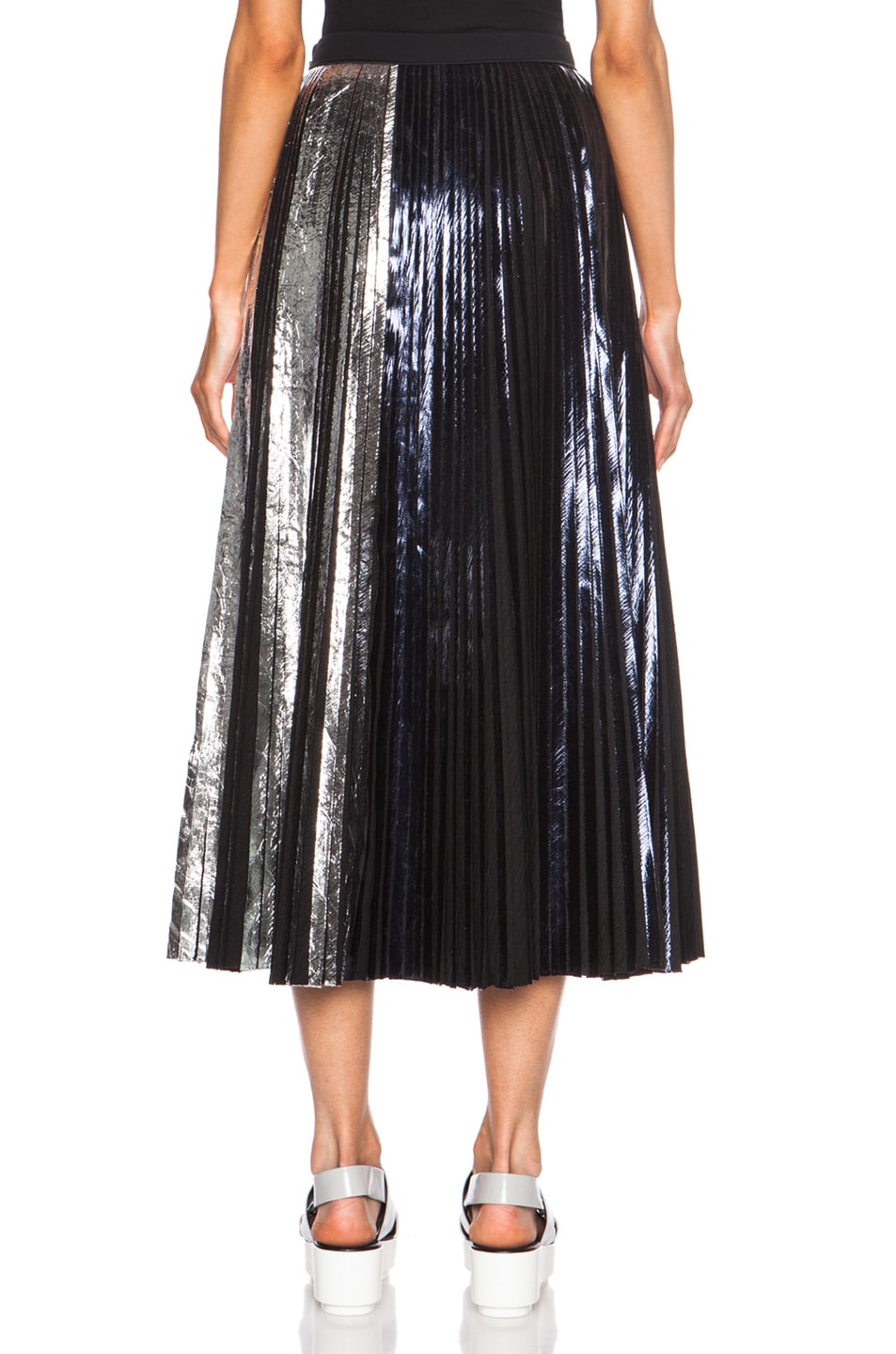 Proenza Schouler Pleated Long Poly Skirt in Midnight & Silver | FWRD