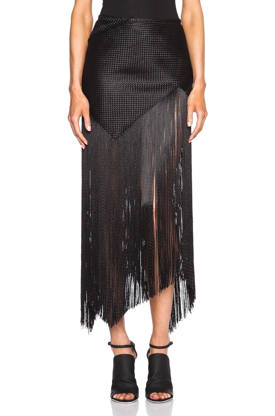 Image 1 of Proenza Schouler Solid Basket Weave Fringe Skirt in Black