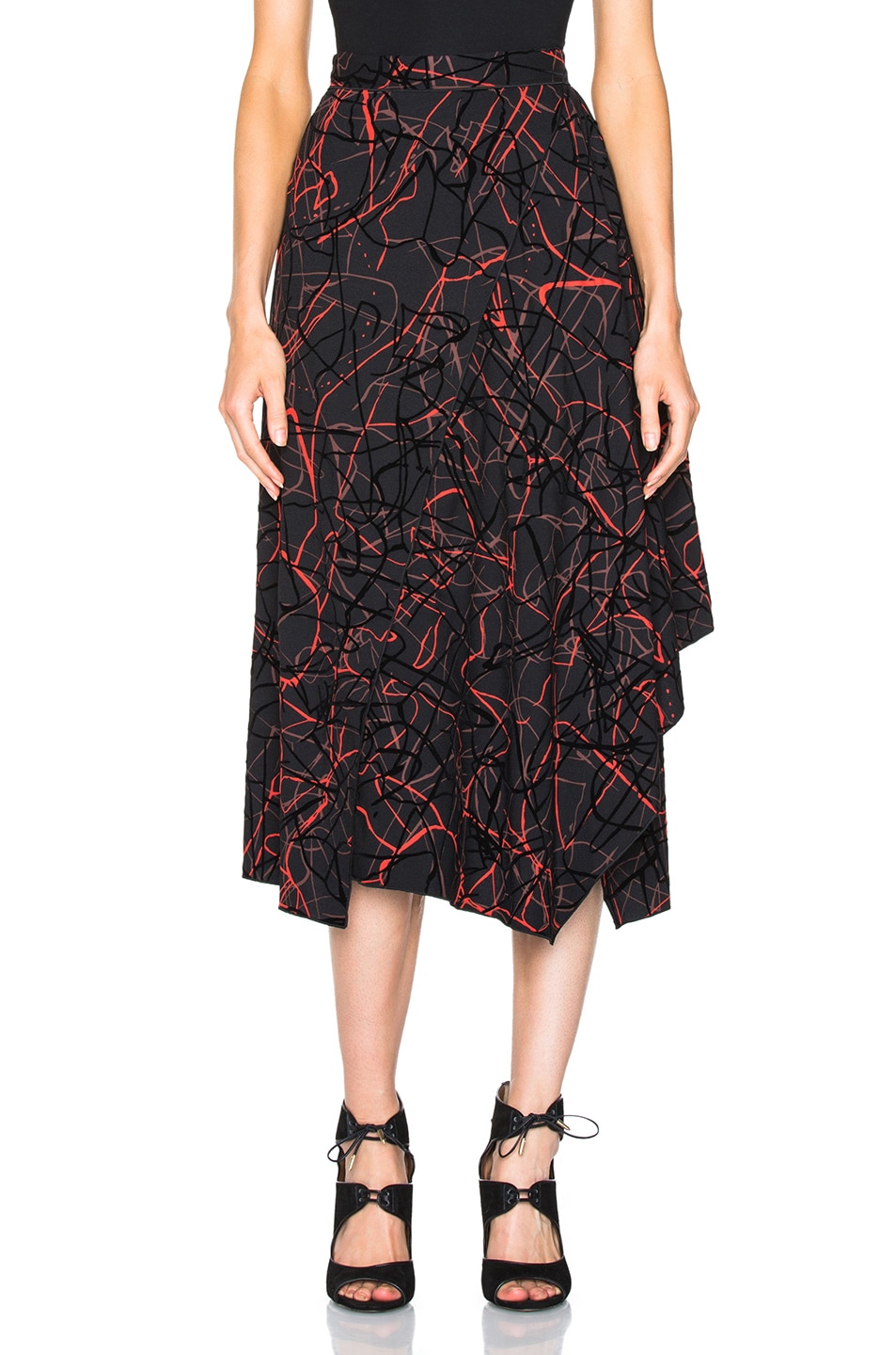 Image 1 of Proenza Schouler Flocked Printed Crepe Skirt in Black & Burgundy