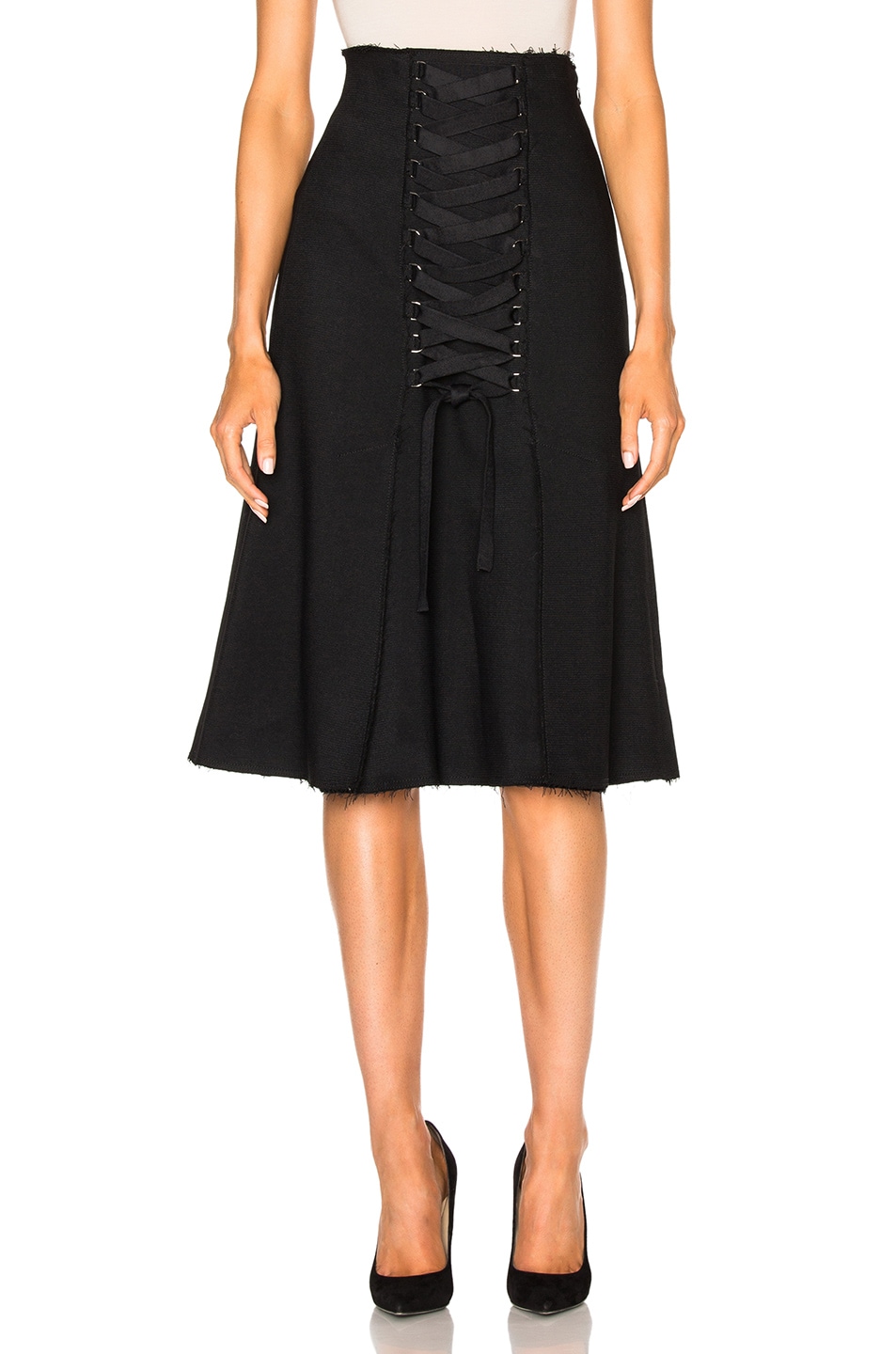 Image 1 of Proenza Schouler Viscose Wool High Waisted Lace Up Skirt in Black