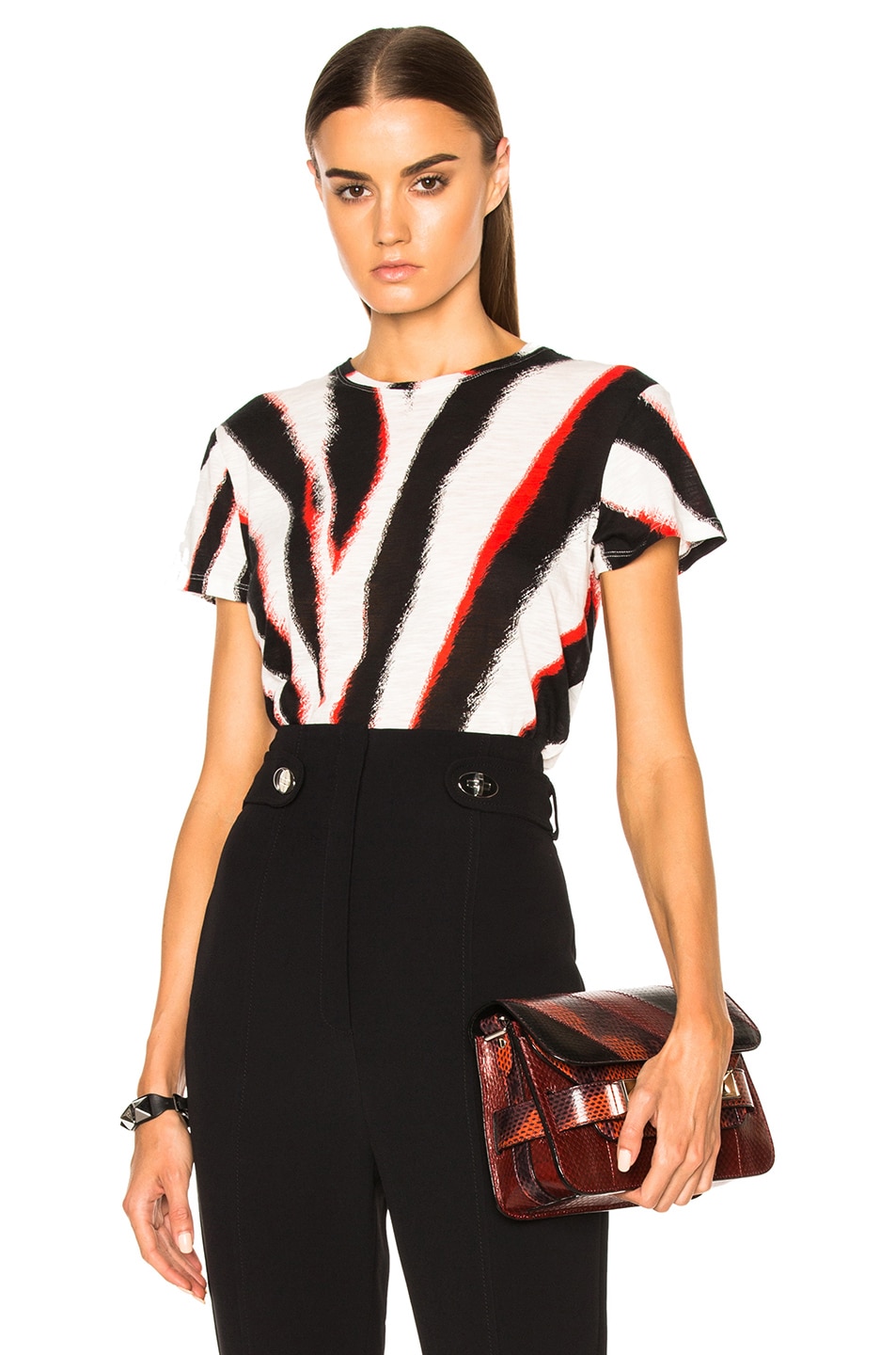 Image 1 of Proenza Schouler Printed Tissue Jersey Tee in White, Black & Red Zebra