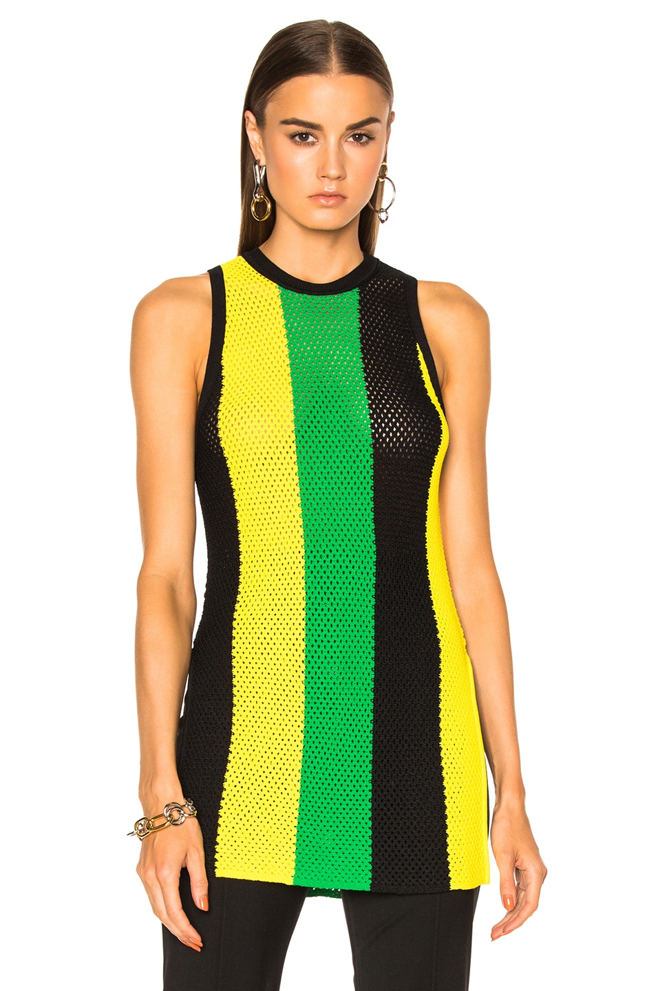 Image 1 of Proenza Schouler Viscose Striped Mesh Top in Kelly Green & Yellow