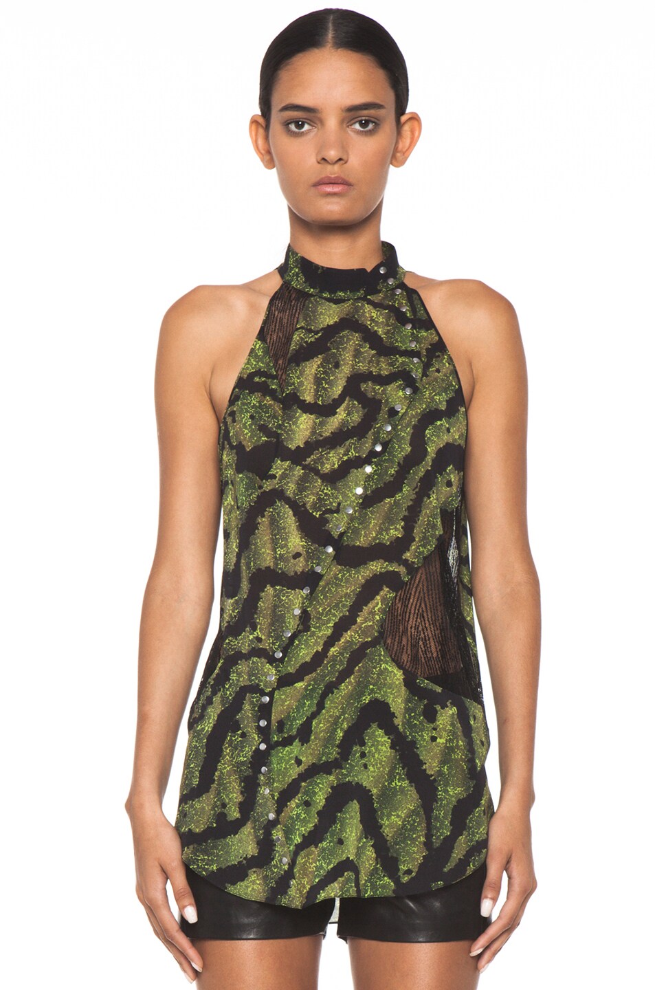 Proenza Schouler Sleeveless Printed Pieced Top in Green Bug | FWRD