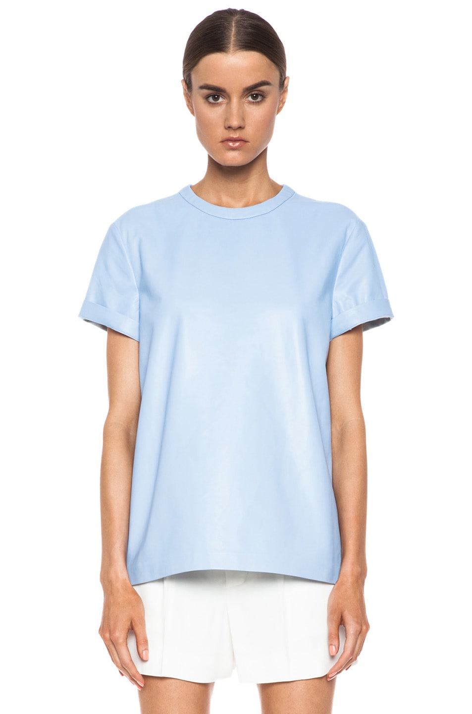 Image 1 of Proenza Schouler Tissue Leather Tee in Pale Blue