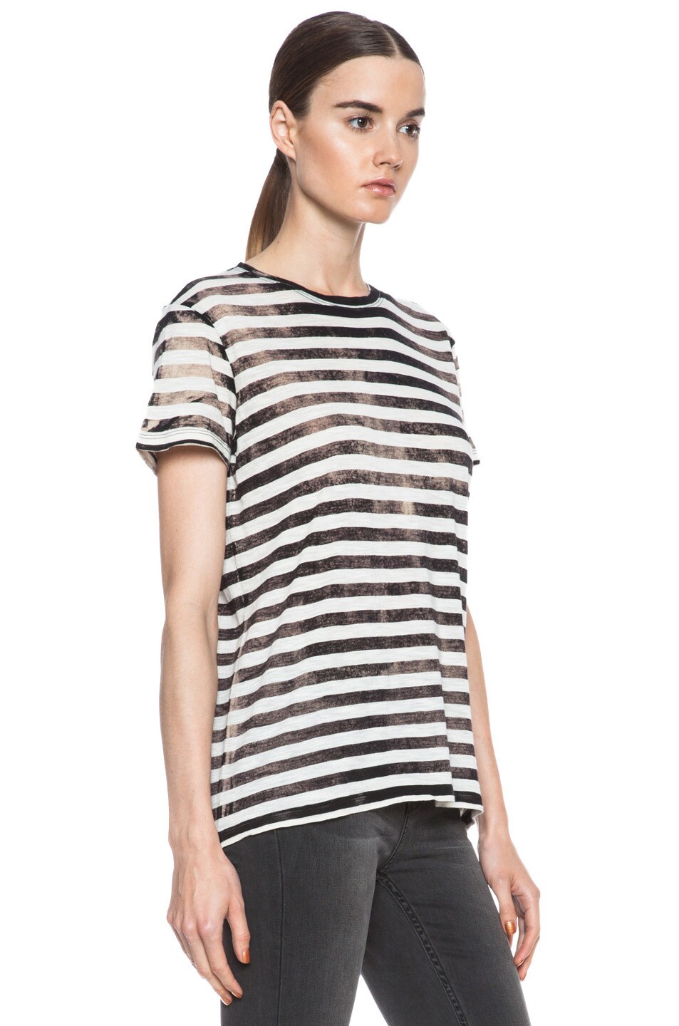 Proenza Schouler Striped Cotton Tee in Black & Ecru | FWRD