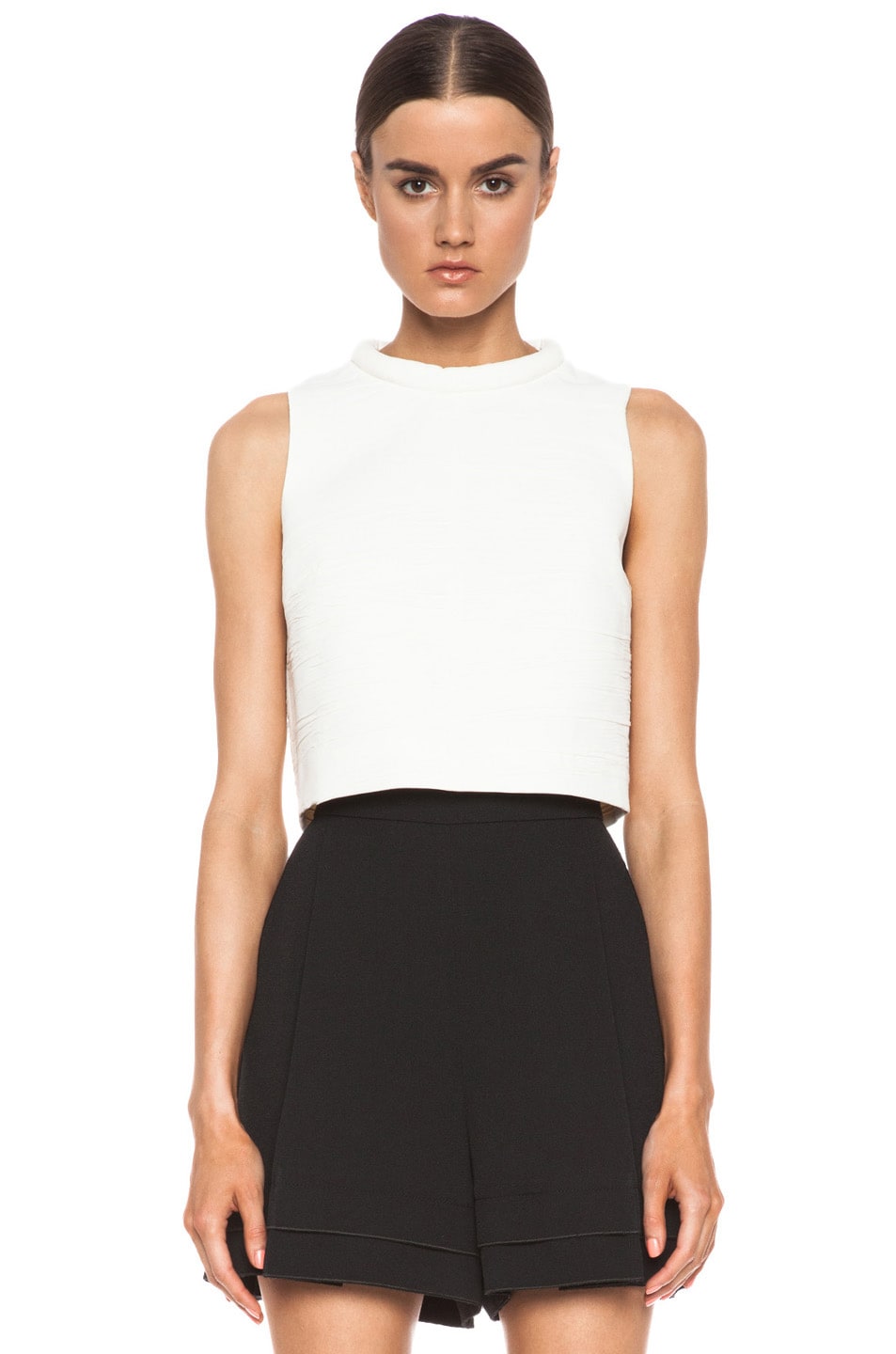 Proenza Schouler Pleated Satin Crop Top in White | FWRD