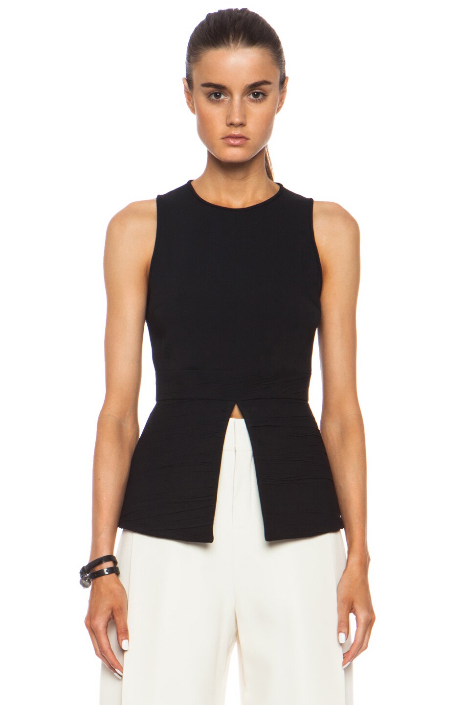 Image 1 of Proenza Schouler Pleated Satin Flared Top in Black