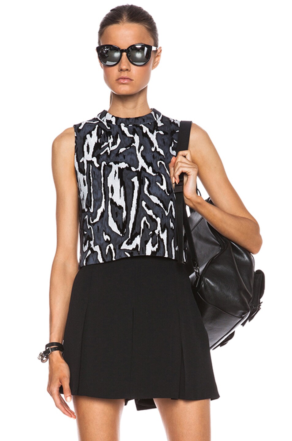 Image 1 of Proenza Schouler Flock Printed Crepe Cropped Tank in Slate Moire