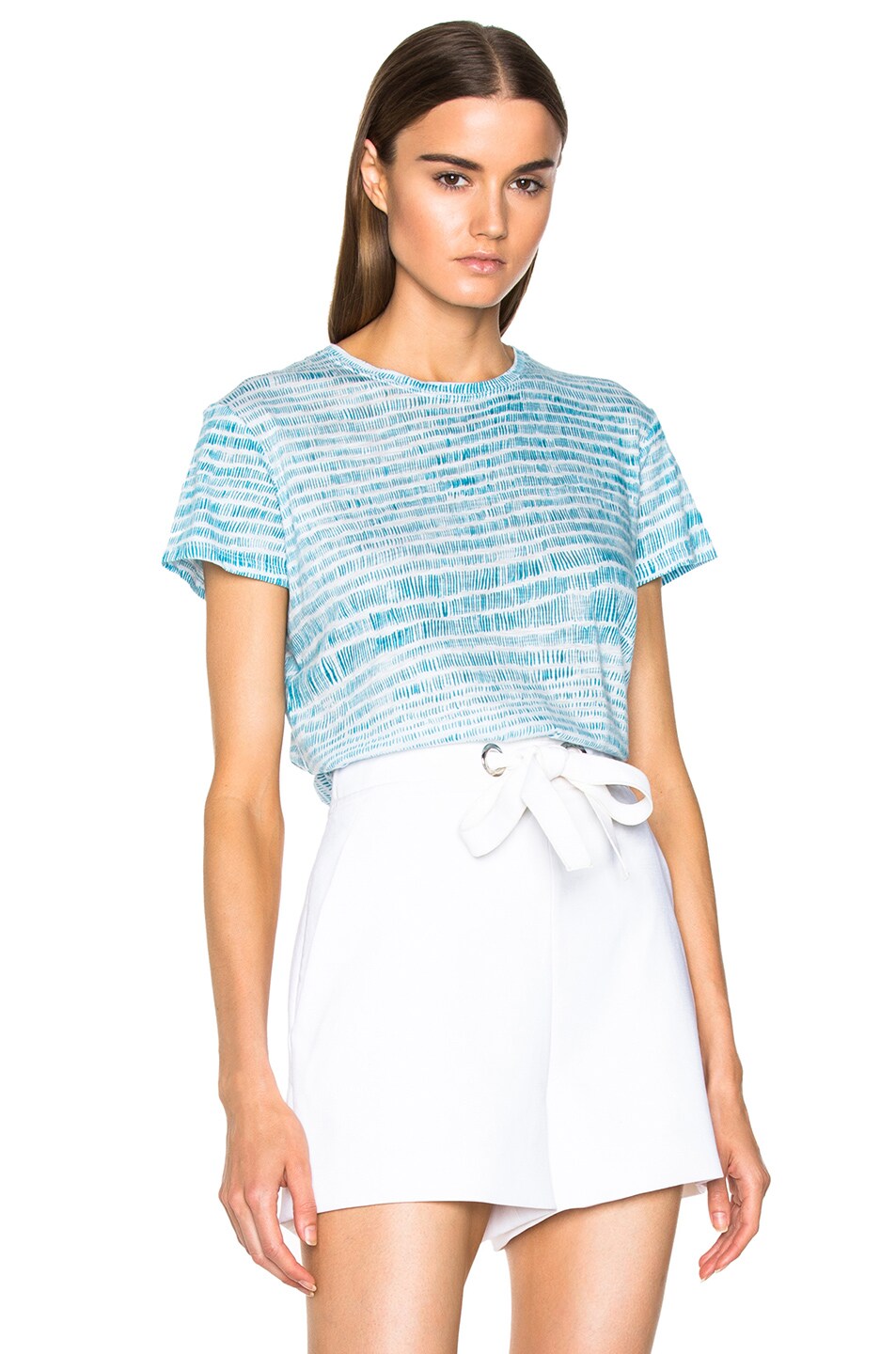 Image 1 of Proenza Schouler Printed Tissue Jersey Baggy Tee in Light Blue & Turquoise Etch Print
