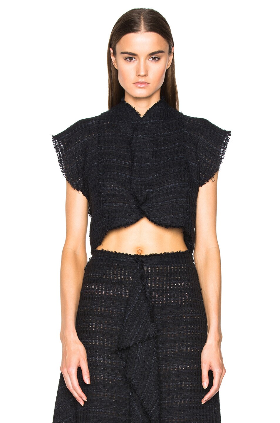 Image 1 of Proenza Schouler Open Weave Tweed Cropped Top in Black