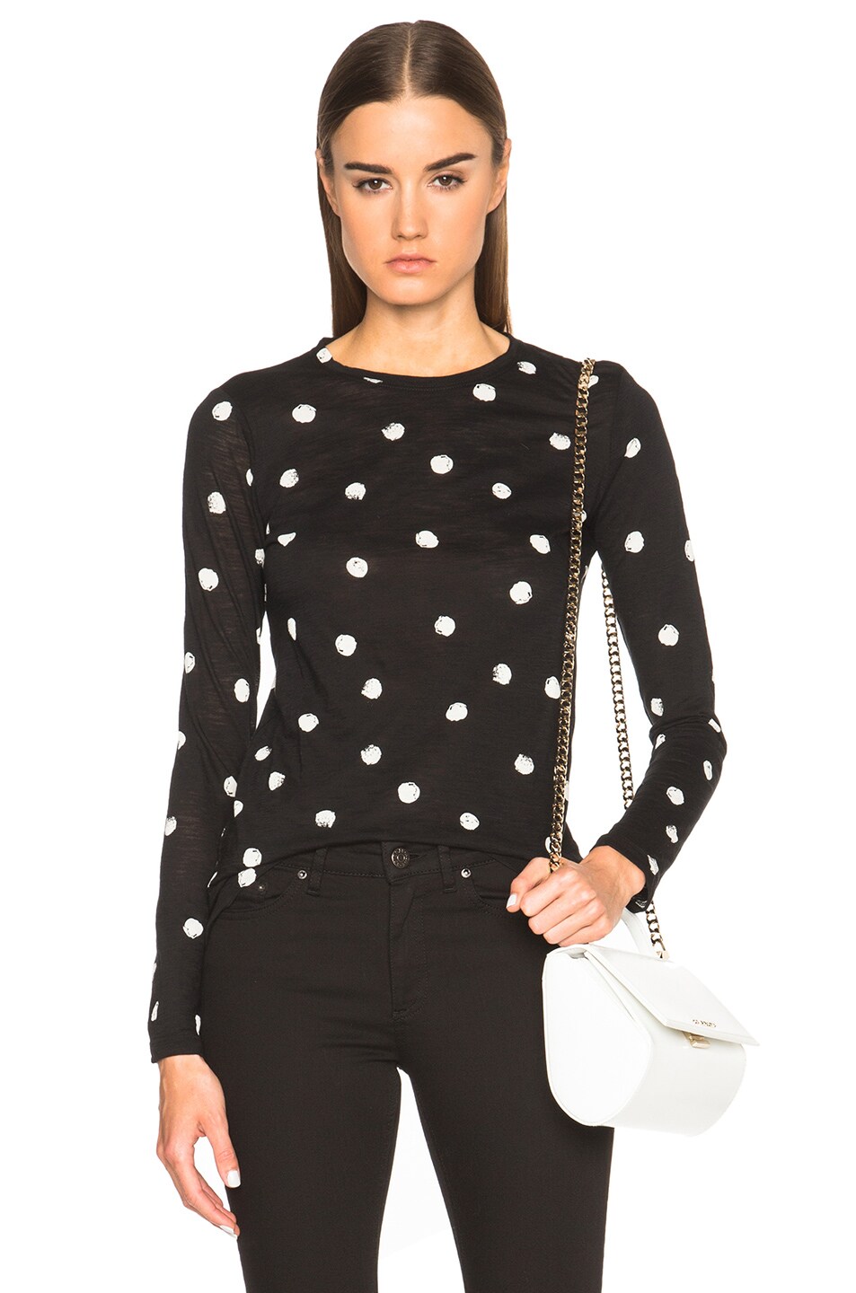 Image 1 of Proenza Schouler Printed Tissue Jersey Long Sleeve Tee in Black & White Dot Print