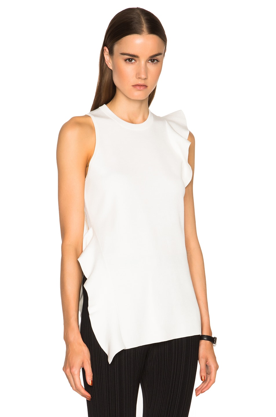 Image 1 of Proenza Schouler Double Face Silk Knit Ruffle Top in Off White