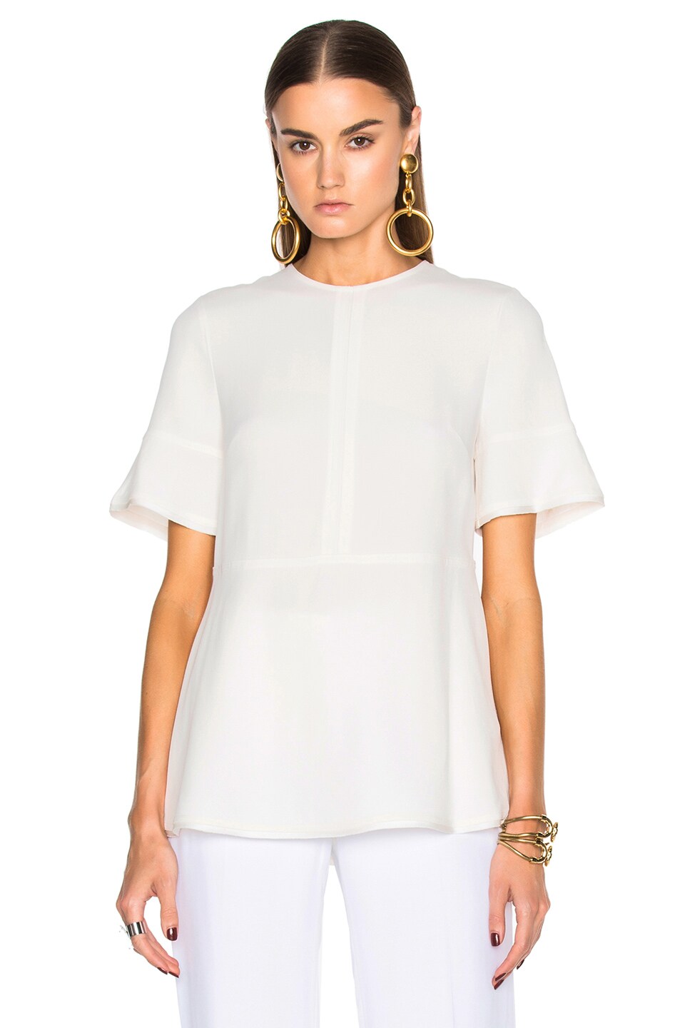 Image 1 of Proenza Schouler Satin Back Crepe Flared Top in Off White