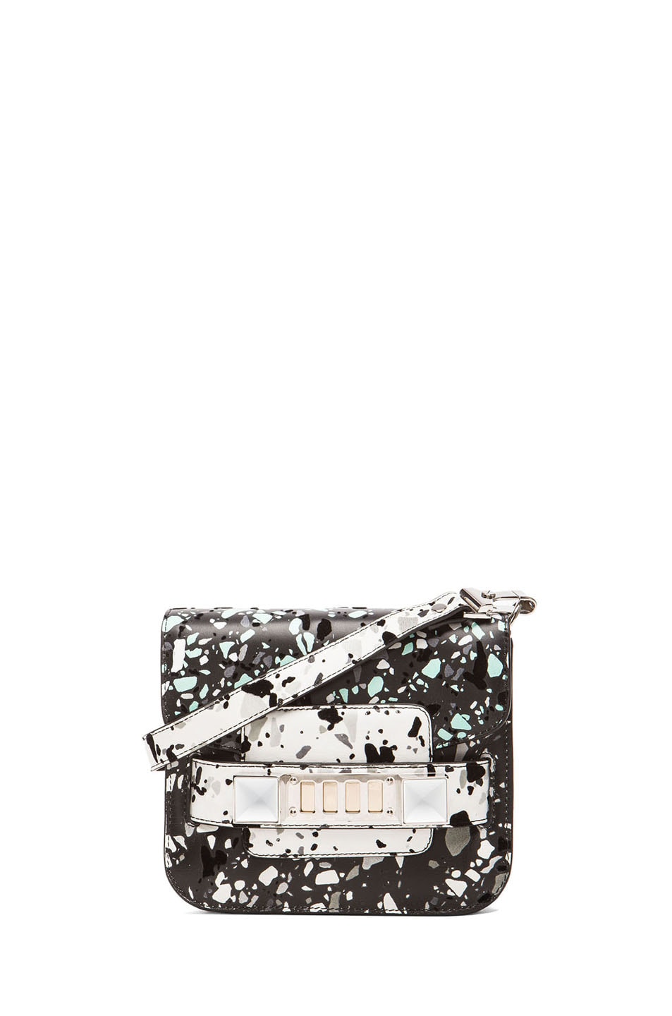 Image 1 of Proenza Schouler Tiny PS11 Flocked Pigment Mosaic Print in Mint, Grey & White
