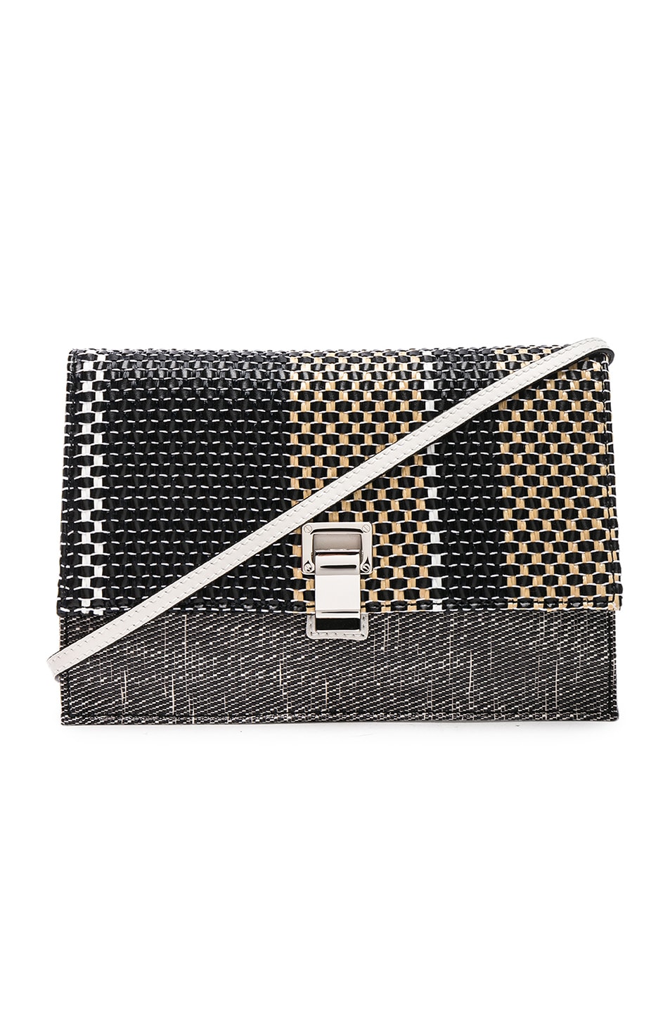 Image 1 of Proenza Schouler Small Knit Stripe Lunch Bag in Black, White & Ecru
